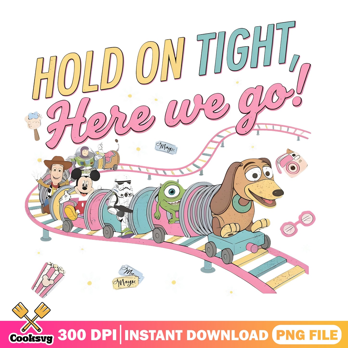 Disney Characters Roller Coaster PNG, Mickey Toy Story PNG, Magic Kingdom PNG
