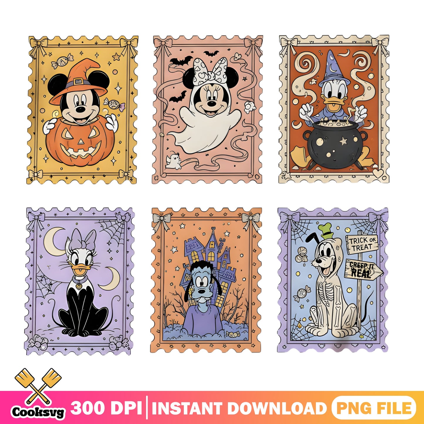Disney Halloween Stamp PNG Bundle, Mickey And Friends PNG, Halloween PNG