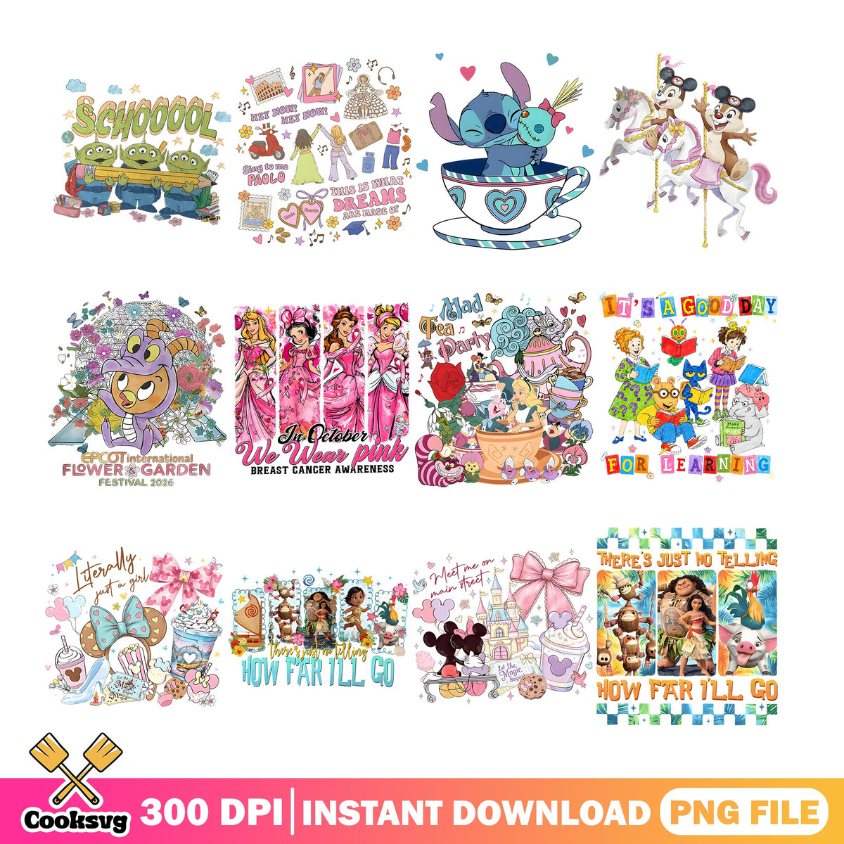 Disney PNG Bundle, Mickey Stitch Moana Princess PNG, Disney PNG