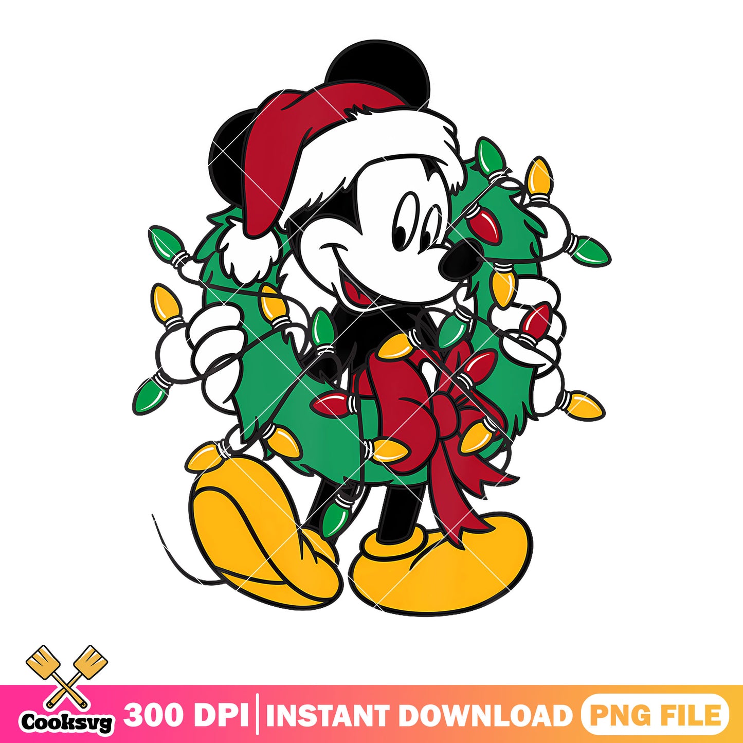Disney characters png, mickey mouse png, string light christmas png
