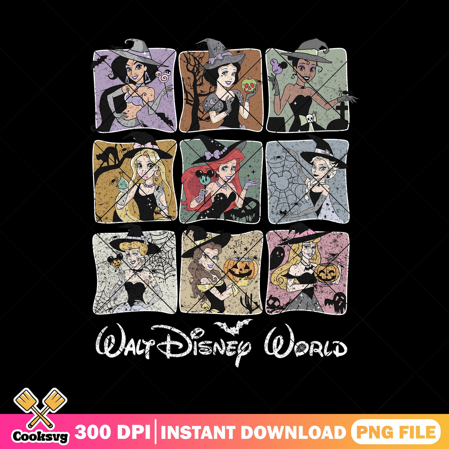 Disney halloween artwork png, horror halloween png, disney princess png