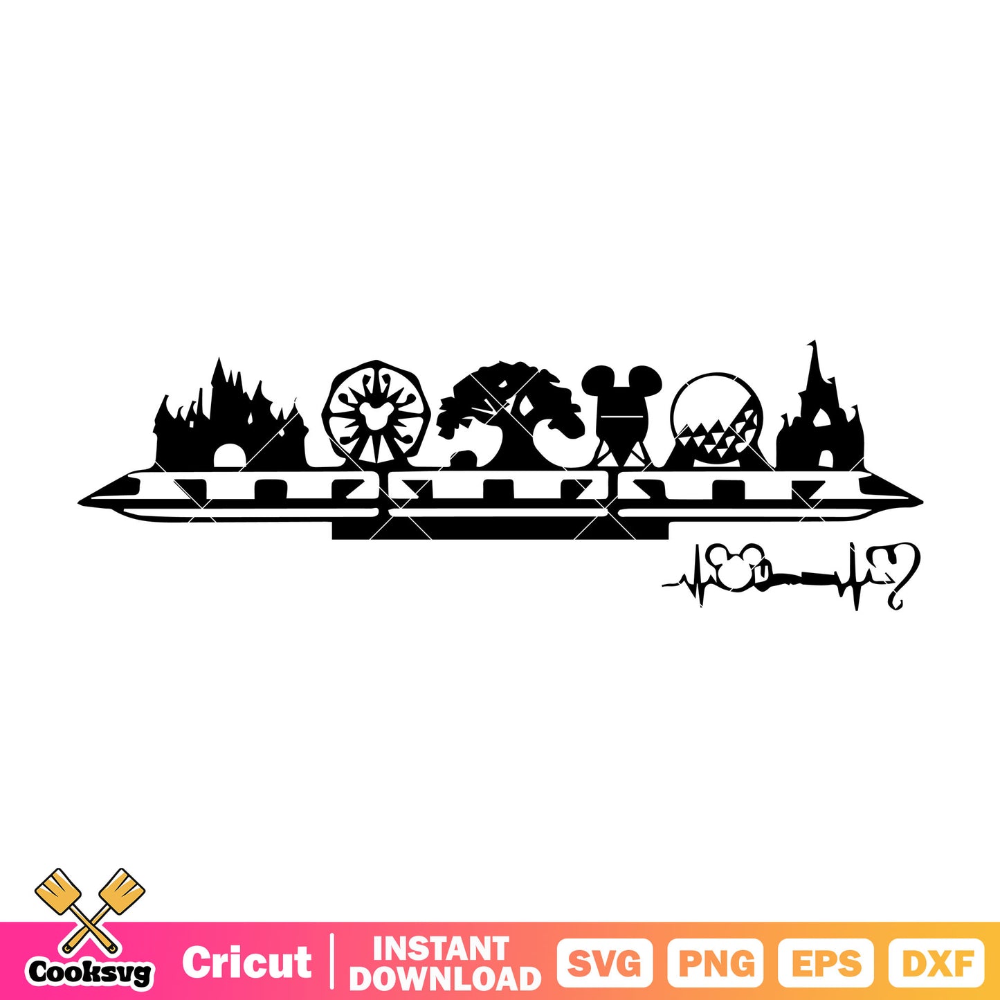 Disney mickey castle black white svg, disney castle svg