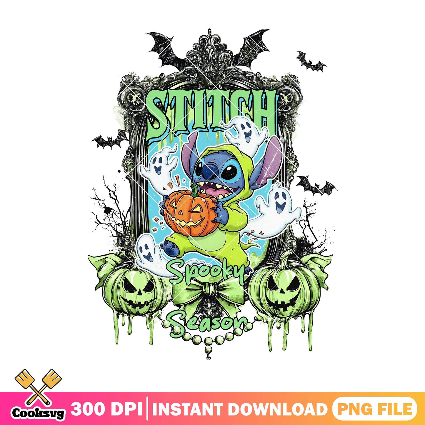 Disney stitch spooky png, halloween stitch png, disney art png