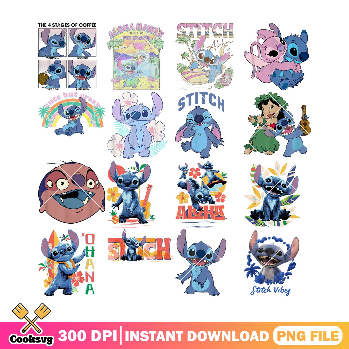 Disney stitch vibes png bundle, stitch angel png, stitch ahola png