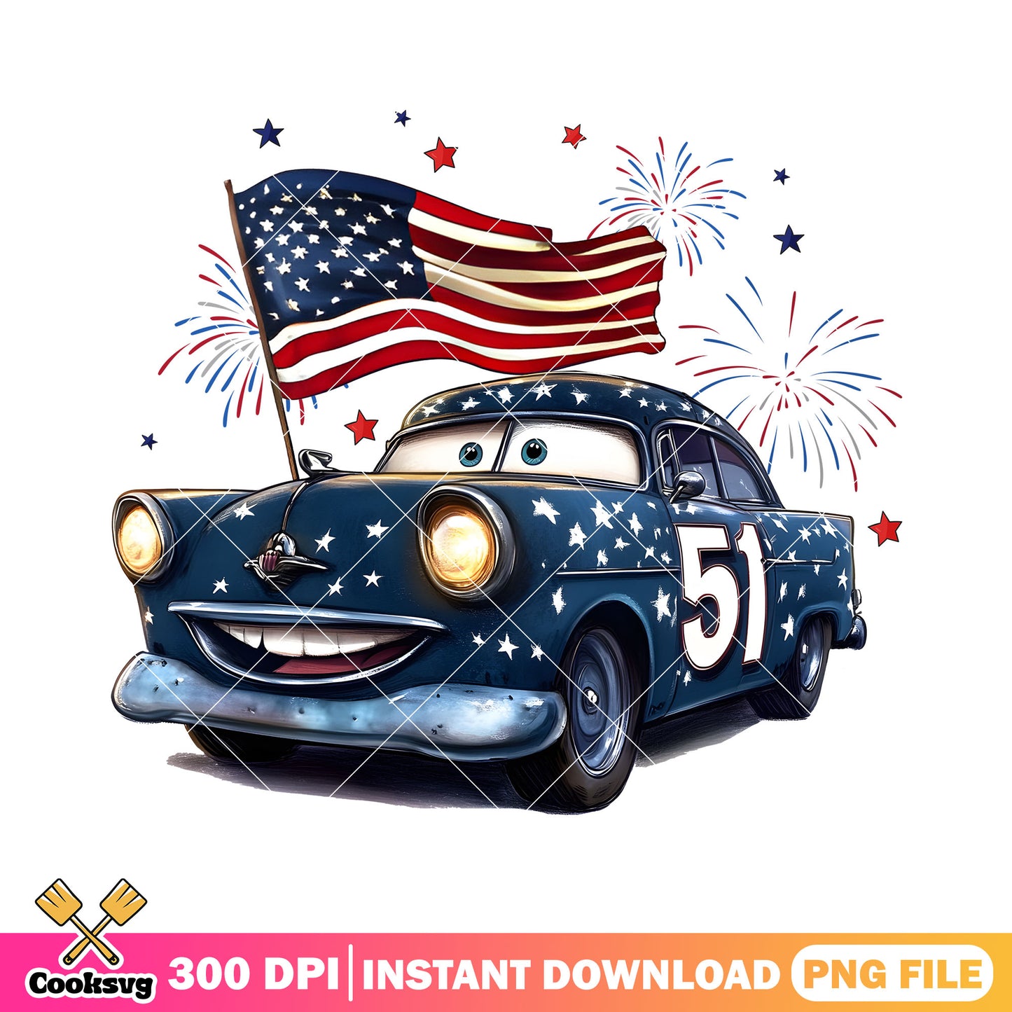 Doc Hudson truck america png, disney car png, 4th of july day png