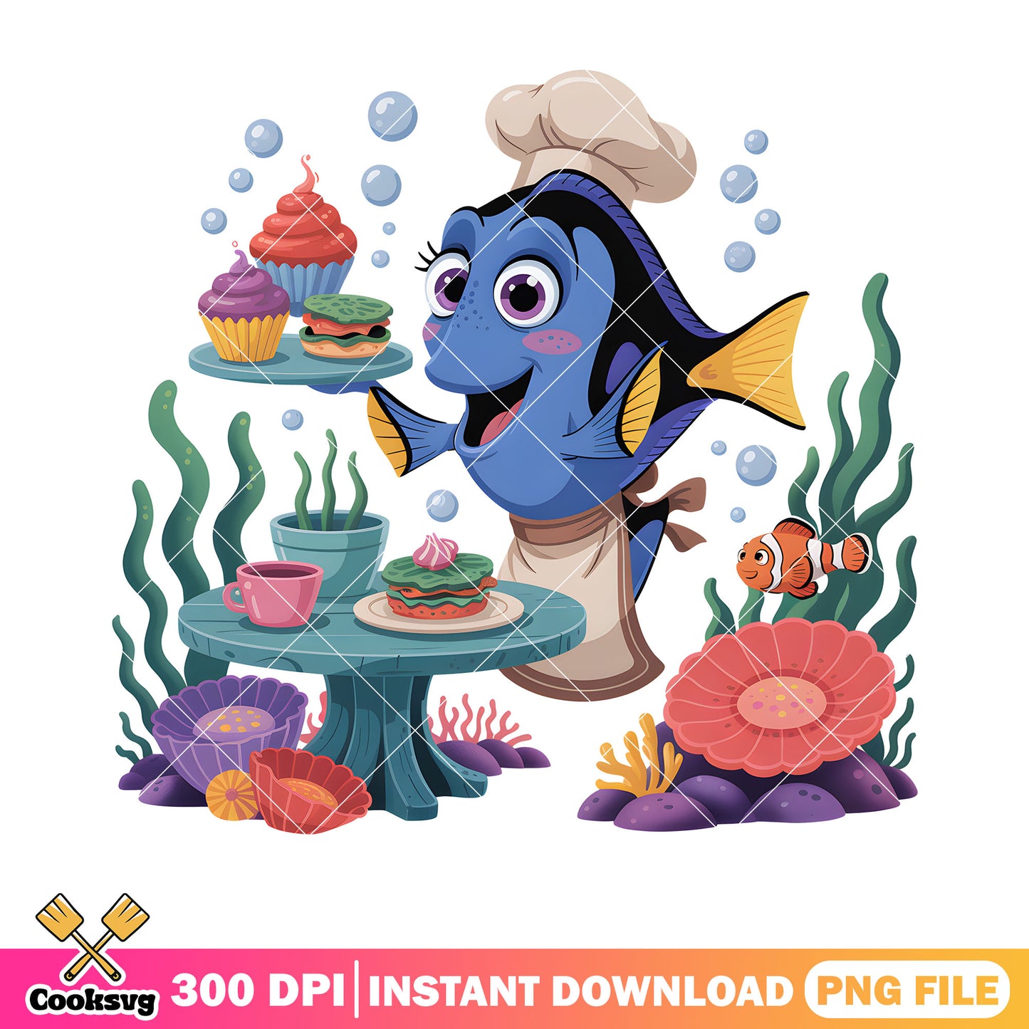 Dory cupcake chef png, dory disney png, finding dory png