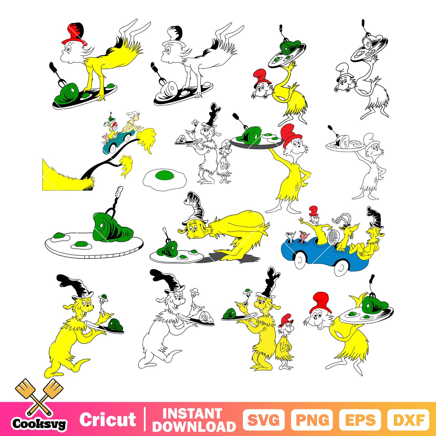 Dr seuss green egg ham svg bundle, green eggs ham svg, dr seuss friends svg