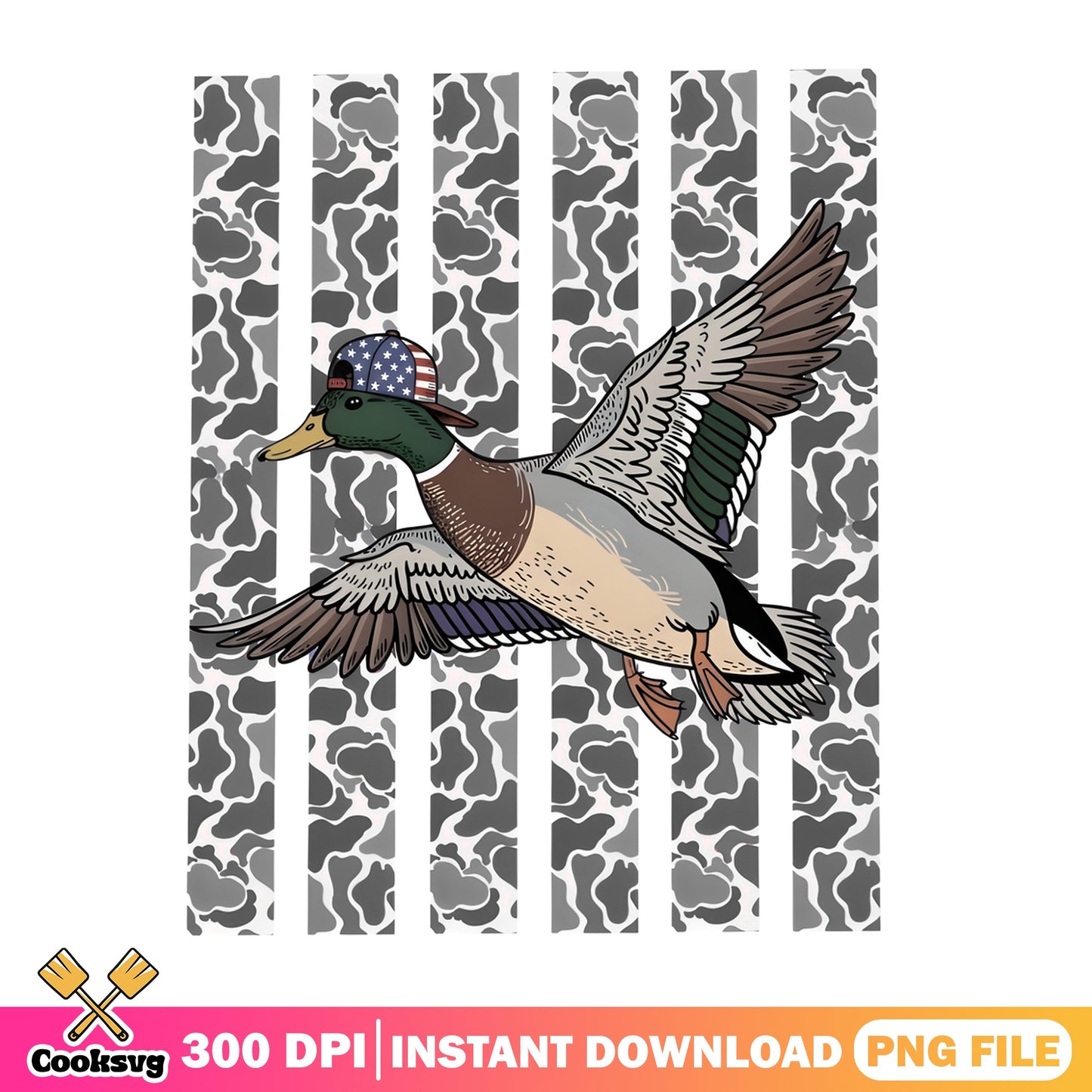 Duck Hunting American Flag Camo PNG, Mallard Duck PNG, 4th Of July PNG