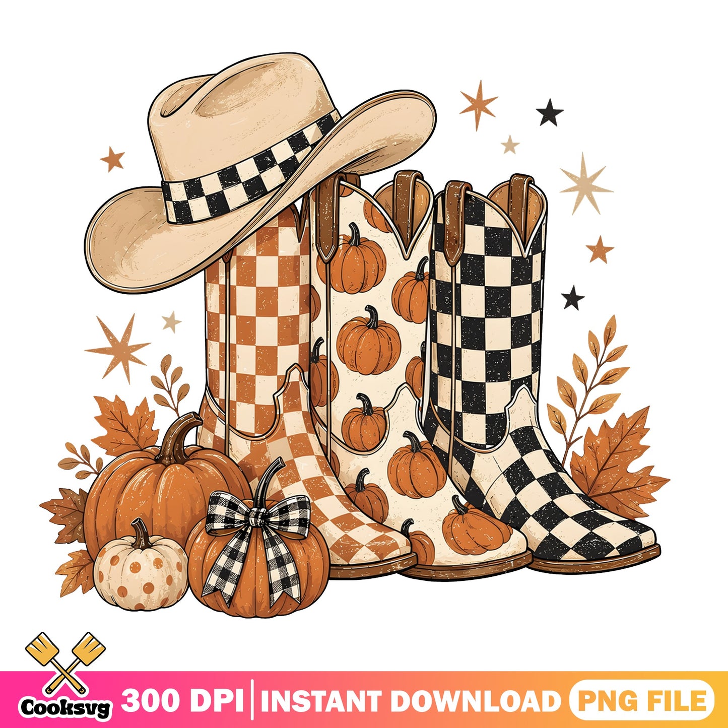 Fall Cowboy Boots Pumpkin PNG, Western Autumn PNG, Halloween PNG