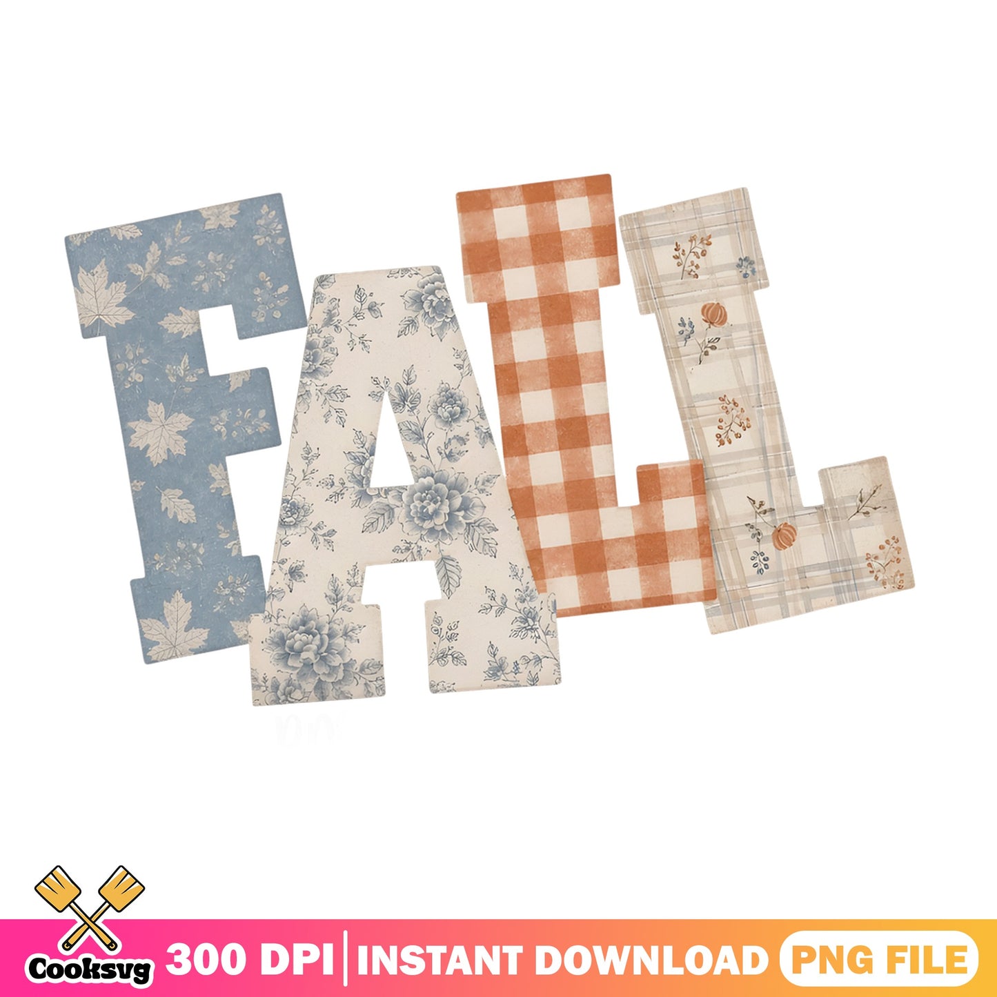 Fall Patchwork Letters PNG, Autumn Plaid Floral, Fall PNG