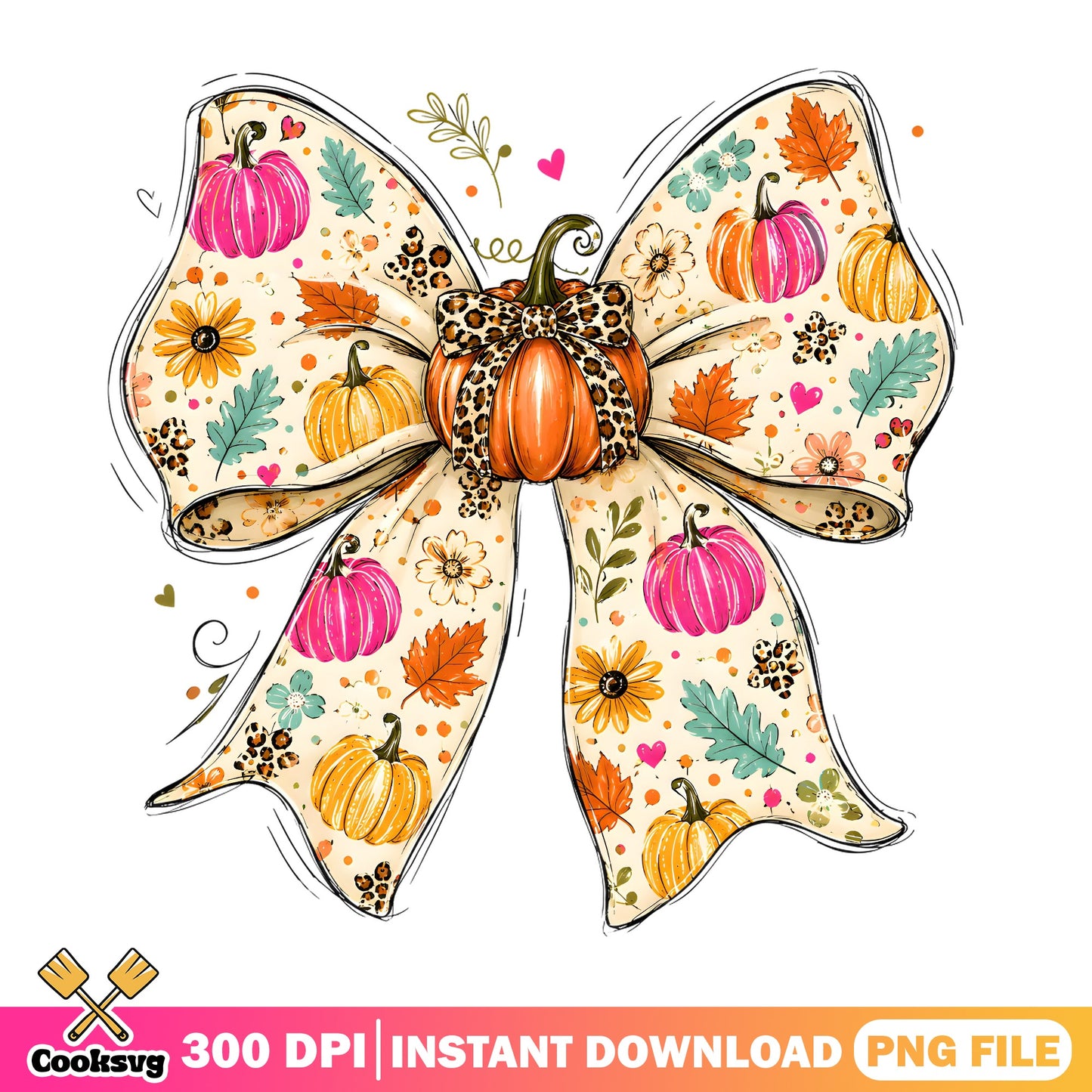 Fall Pumpkin Coquette Bow PNG, Leopard Autumn Bow, Thanksgiving PNG