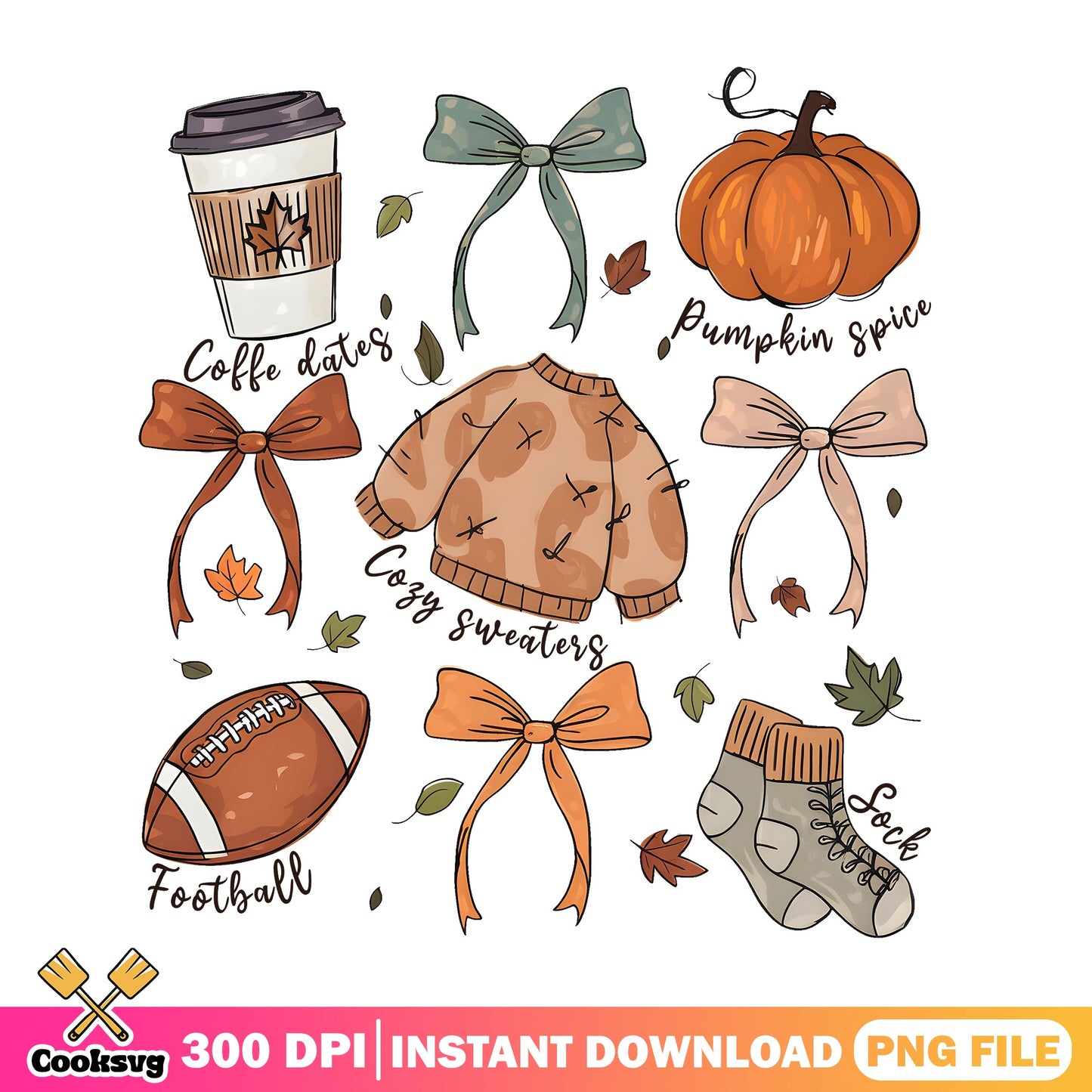 Fall Vibes Coquette Bow Bundle PNG, Pumpkin Spice PNG, Autumn PNG