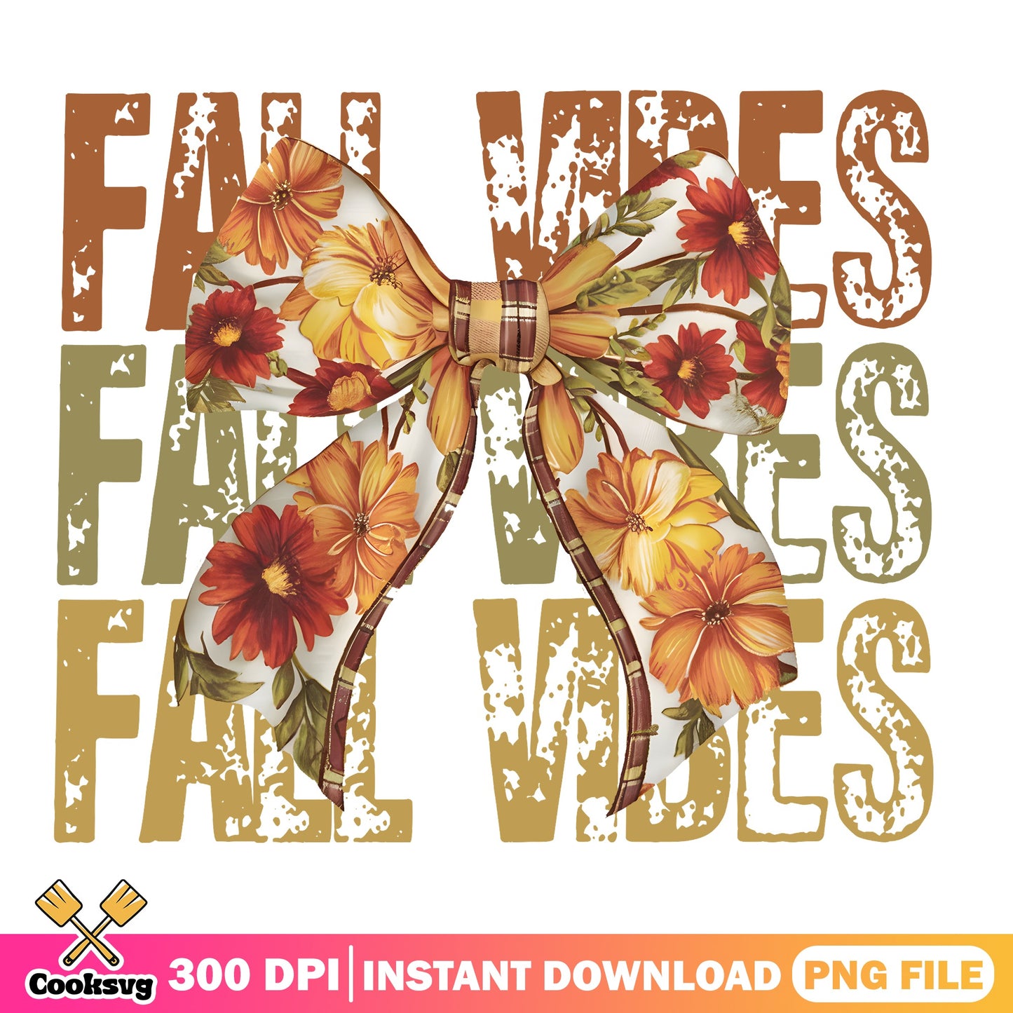 Fall Vibes Floral Bow PNG, Autumn Sublimation, Fall PNG
