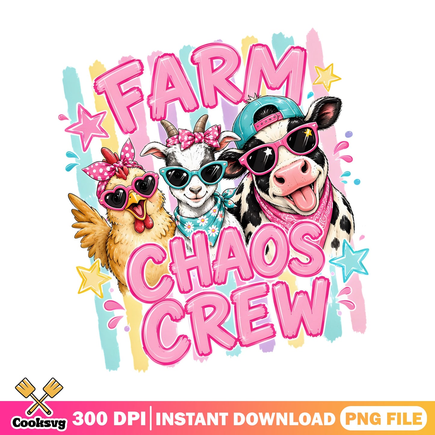 Farm Chaos Crew PNG, Cute Farm Animals PNG, Cow Goat Chicken PNG
