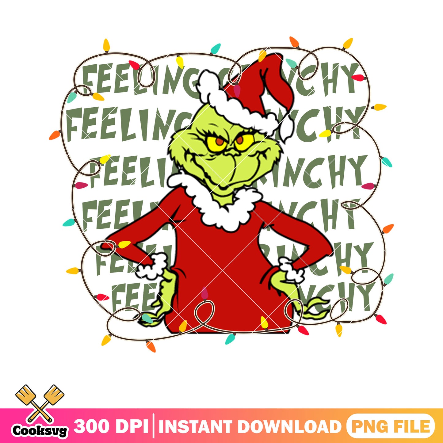Feeling ginchy png, the grinch png, christmas lights png