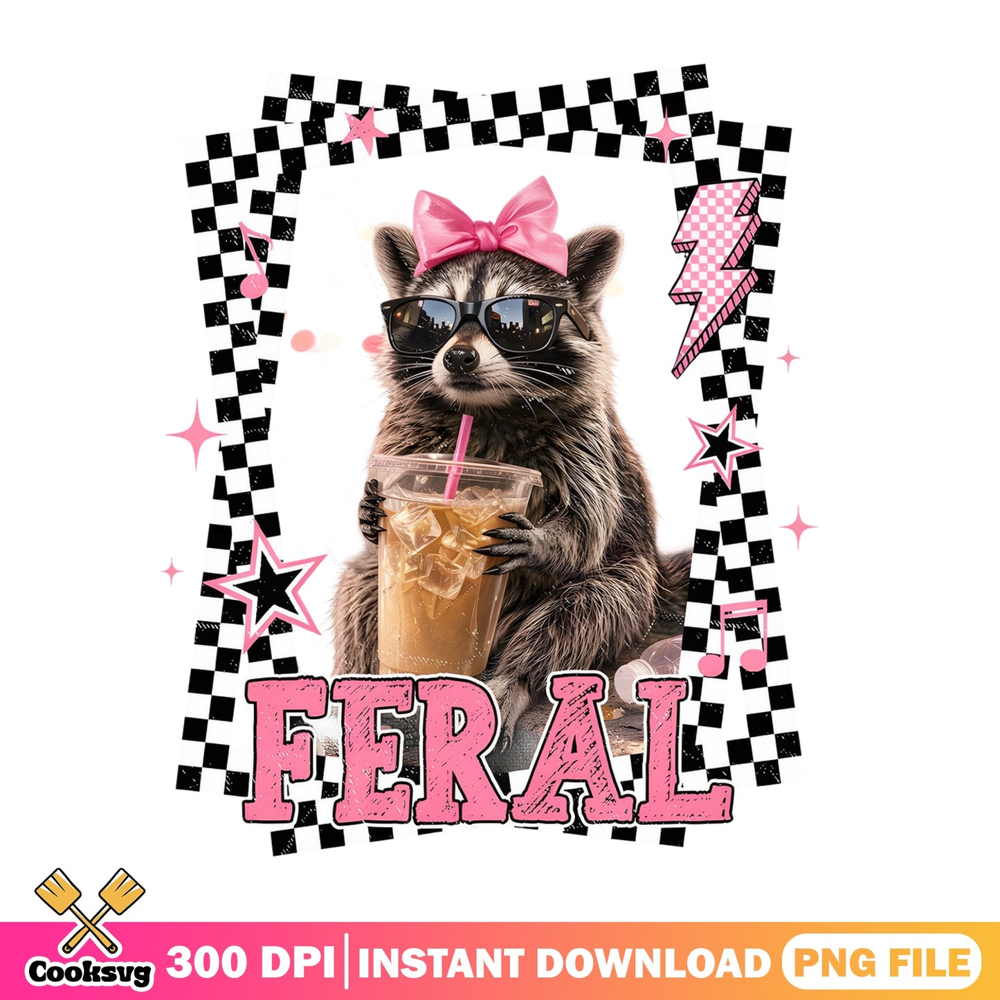 Feral Raccoon Iced Coffee PNG, Funny Raccoon PNG, Cute Animal PNG