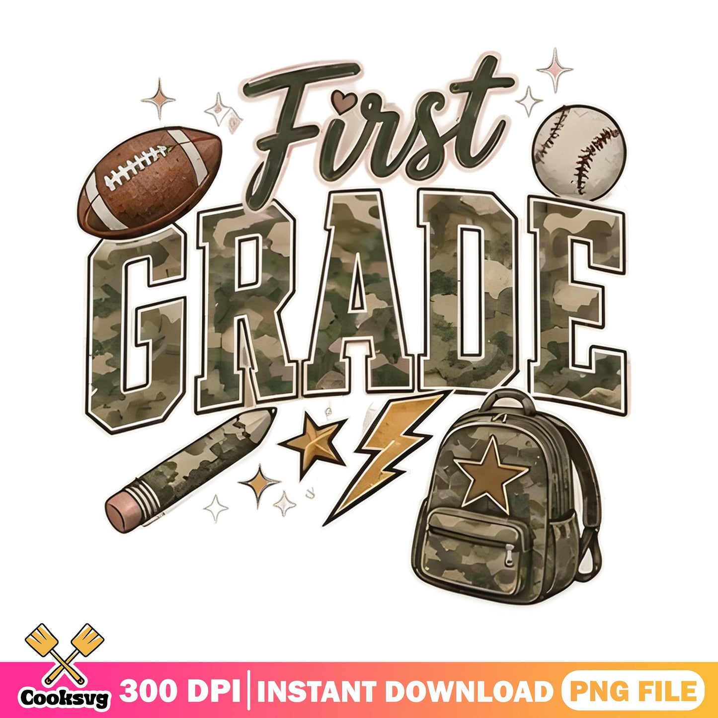 First Grade Camo PNG, Back To School PNG, Football PNG