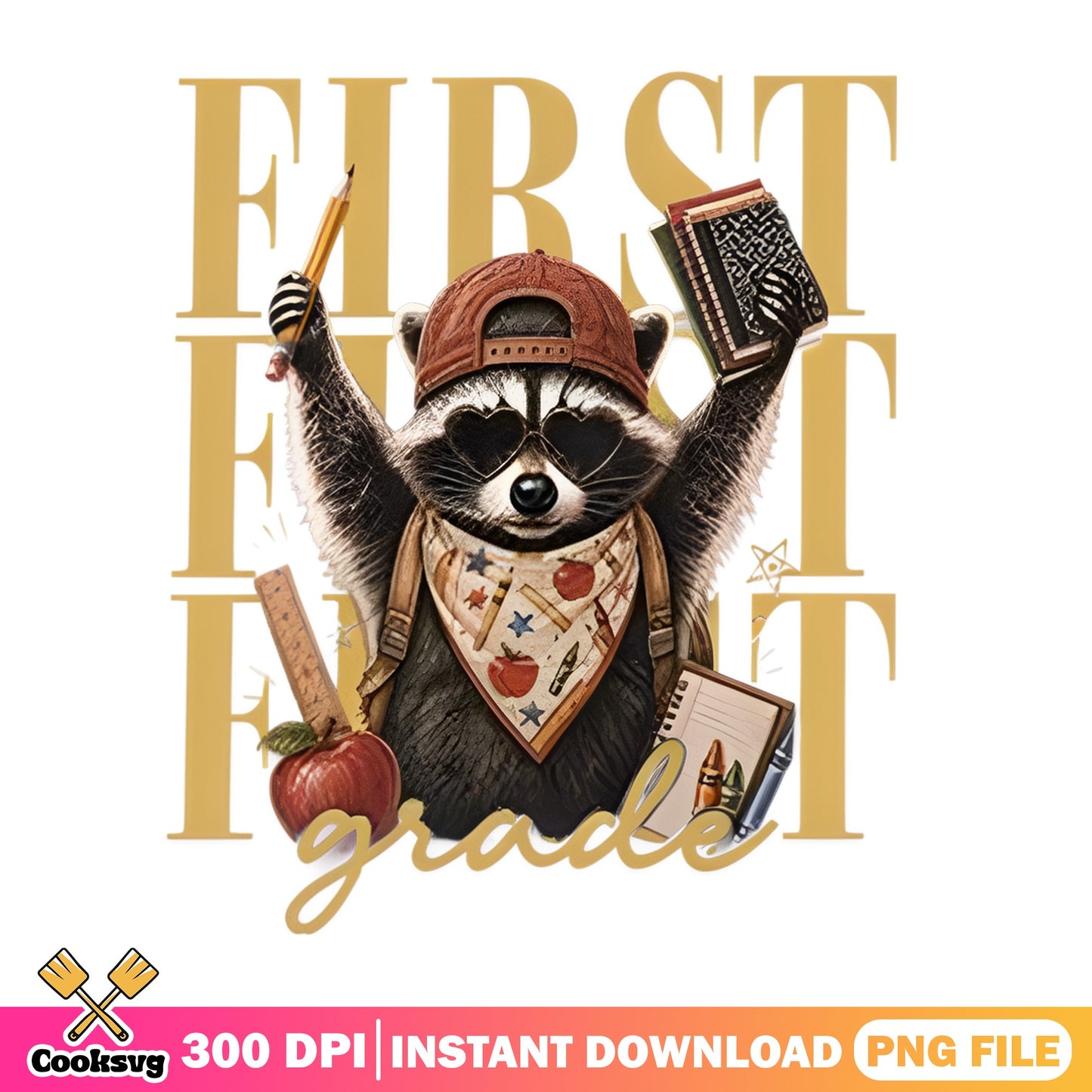 First Grade Raccoon PNG, Back To School PNG, Teacher PNG