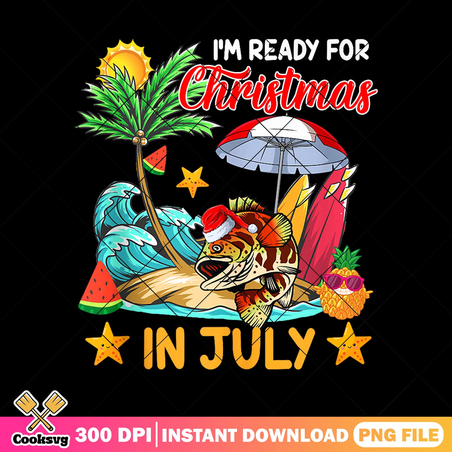 Fish ready for christmas in july file png, christmas july png, summer christmas png