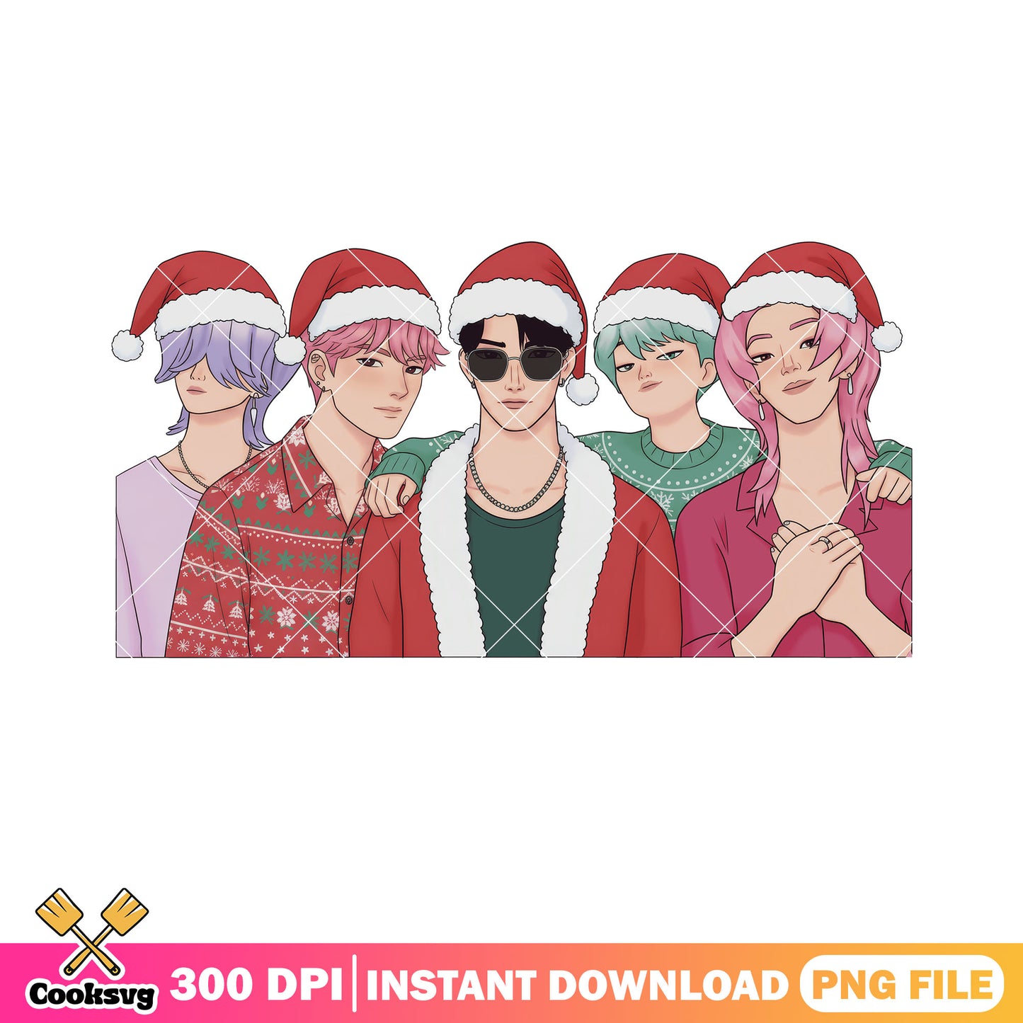 Five saja boys team png, jinu saja png, christmas pyjamas png
