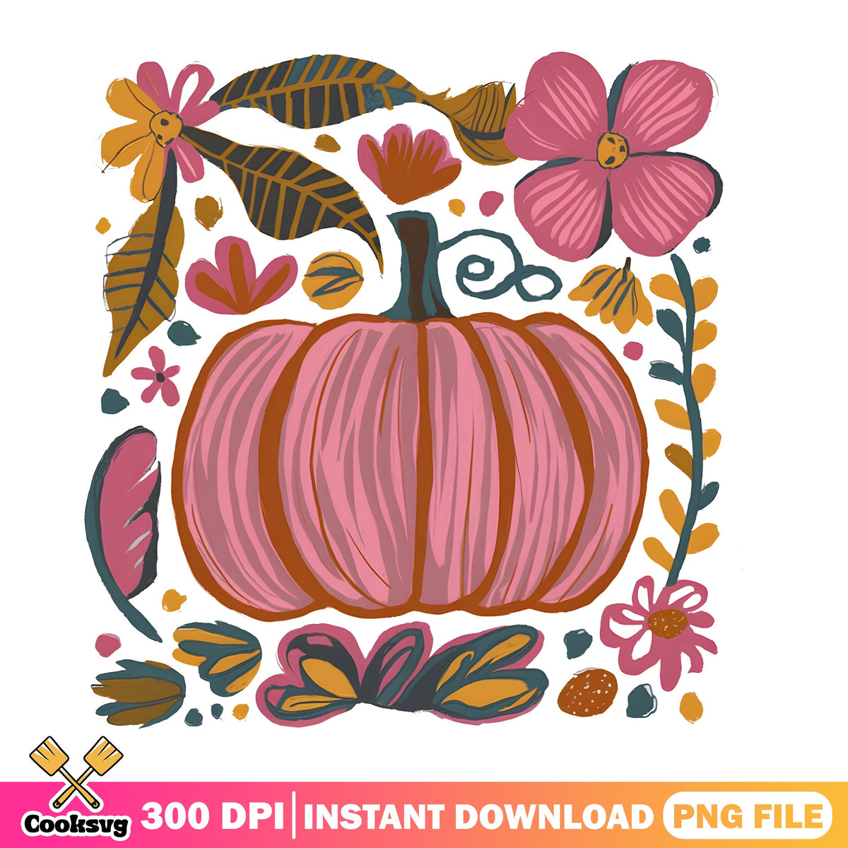 Floral Pumpkin PNG, Fall Autumn Pumpkin, Thanksgiving PNG