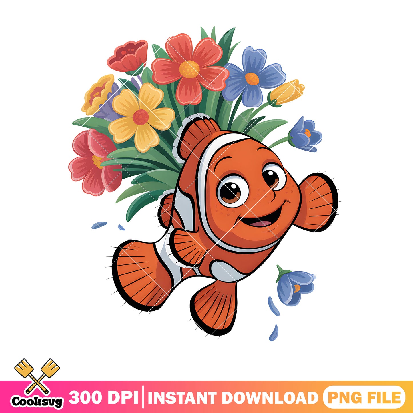Flower gifts nemo valentines png, clownfish nemo png, valentine day png