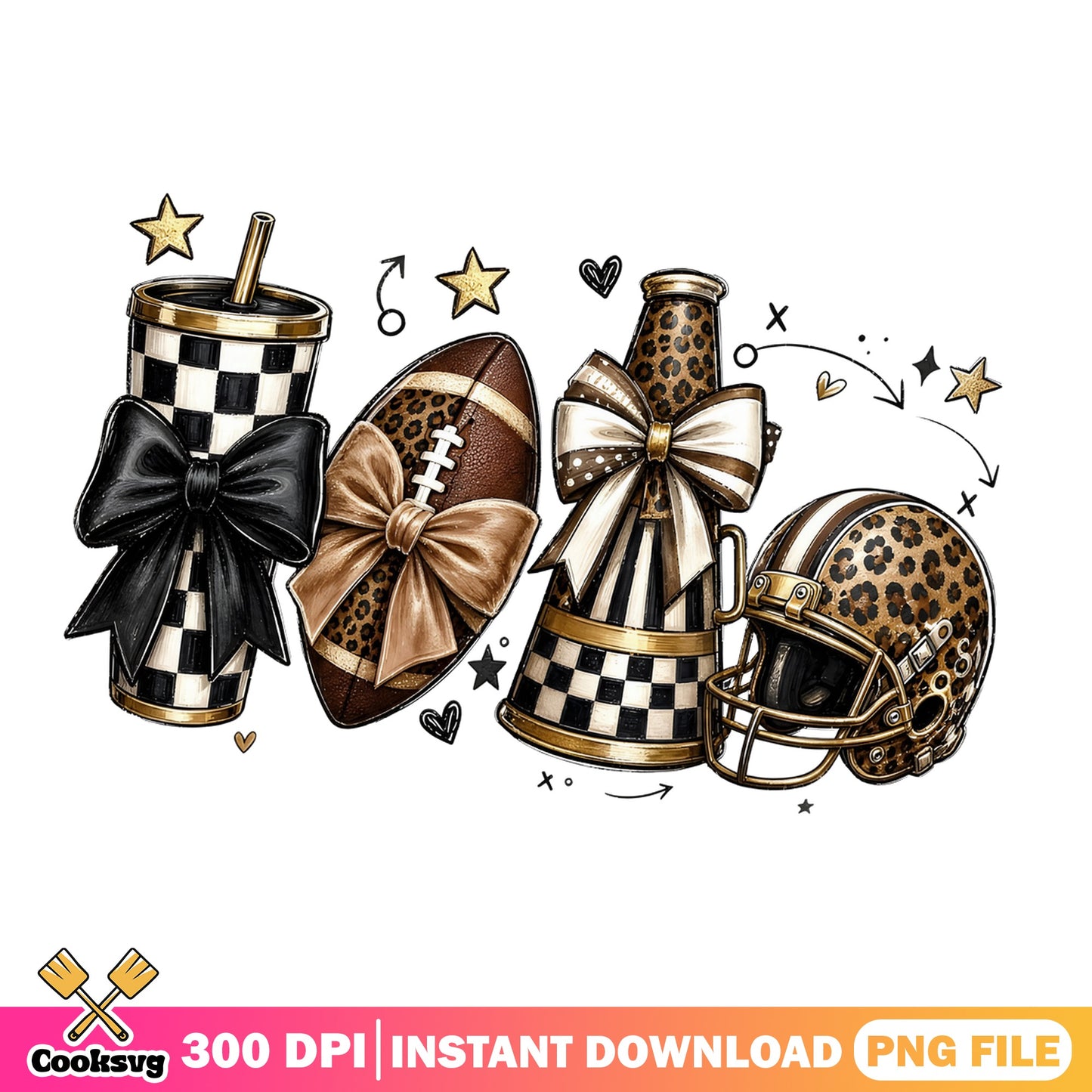 Football Coquette Leopard Checkered PNG, Game Day PNG, Football Season PNG