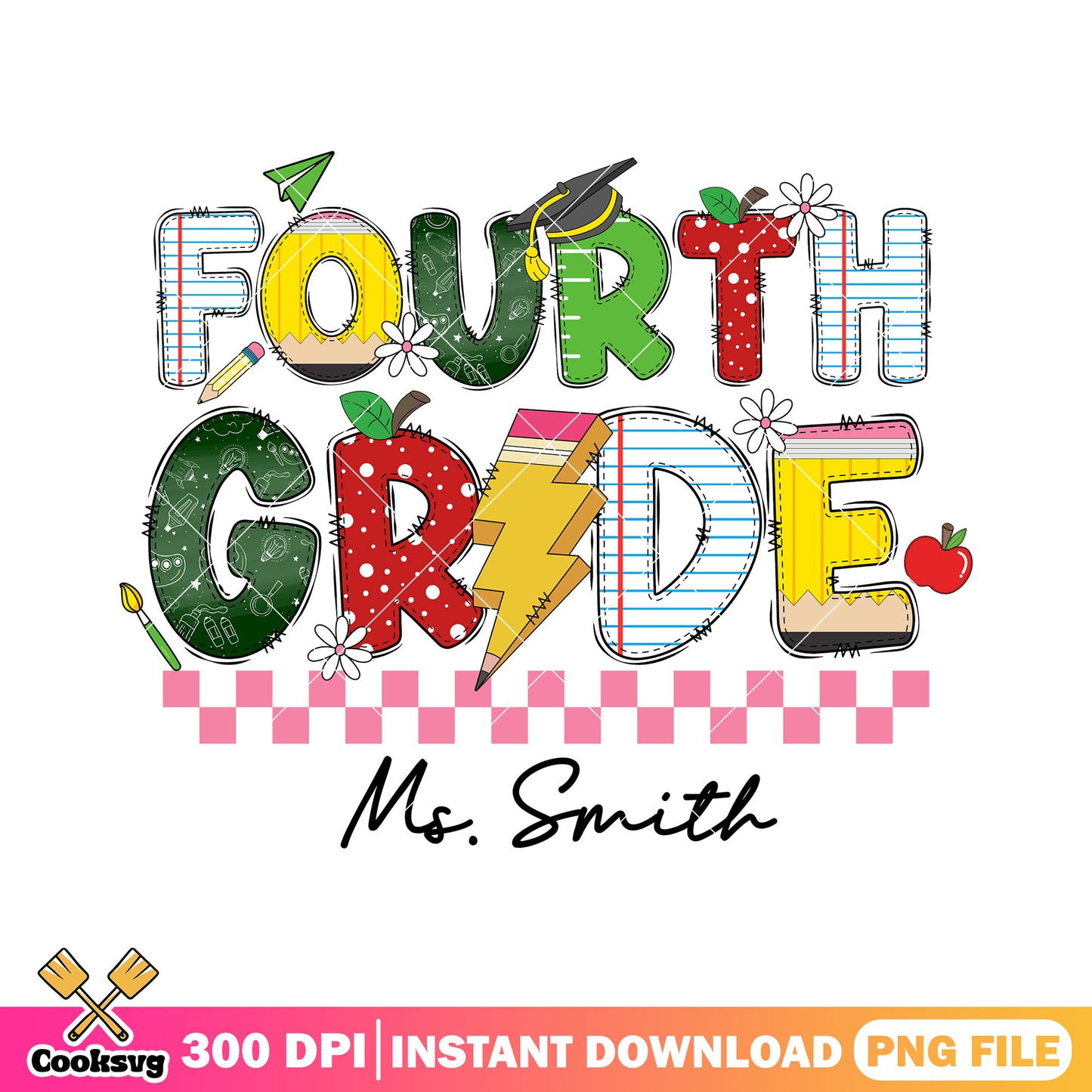 Fourth grade design png, fourth grade font png, back to school art png