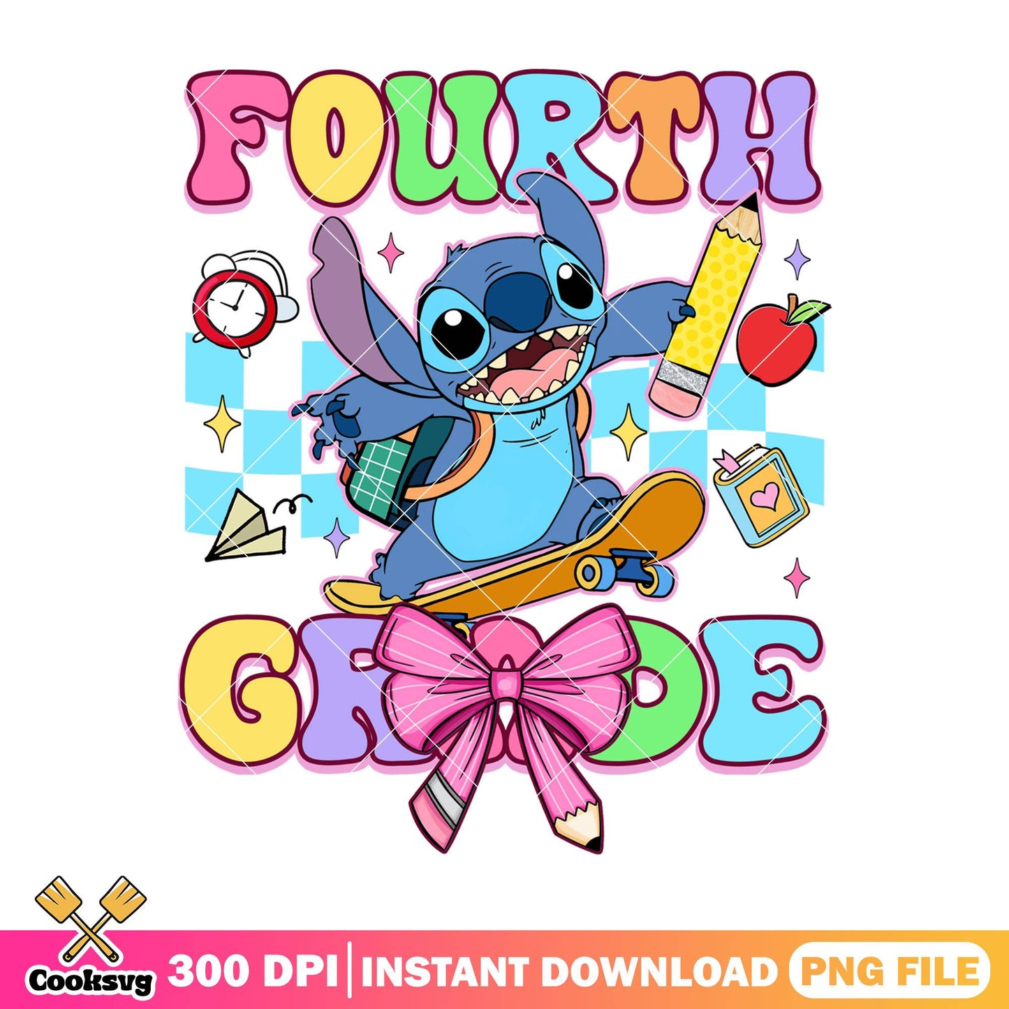 Fourth grade with stitch png, going back to school png, stitch blue png