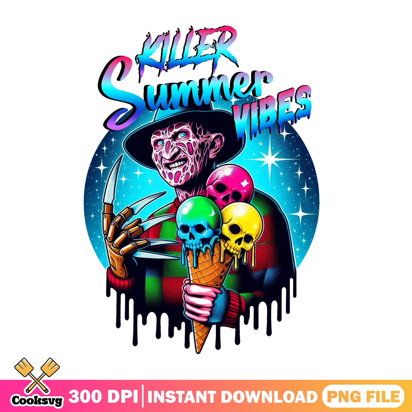 Freddy Krueger Killer Summer Vibes PNG, Horror PNG, Summer PNG
