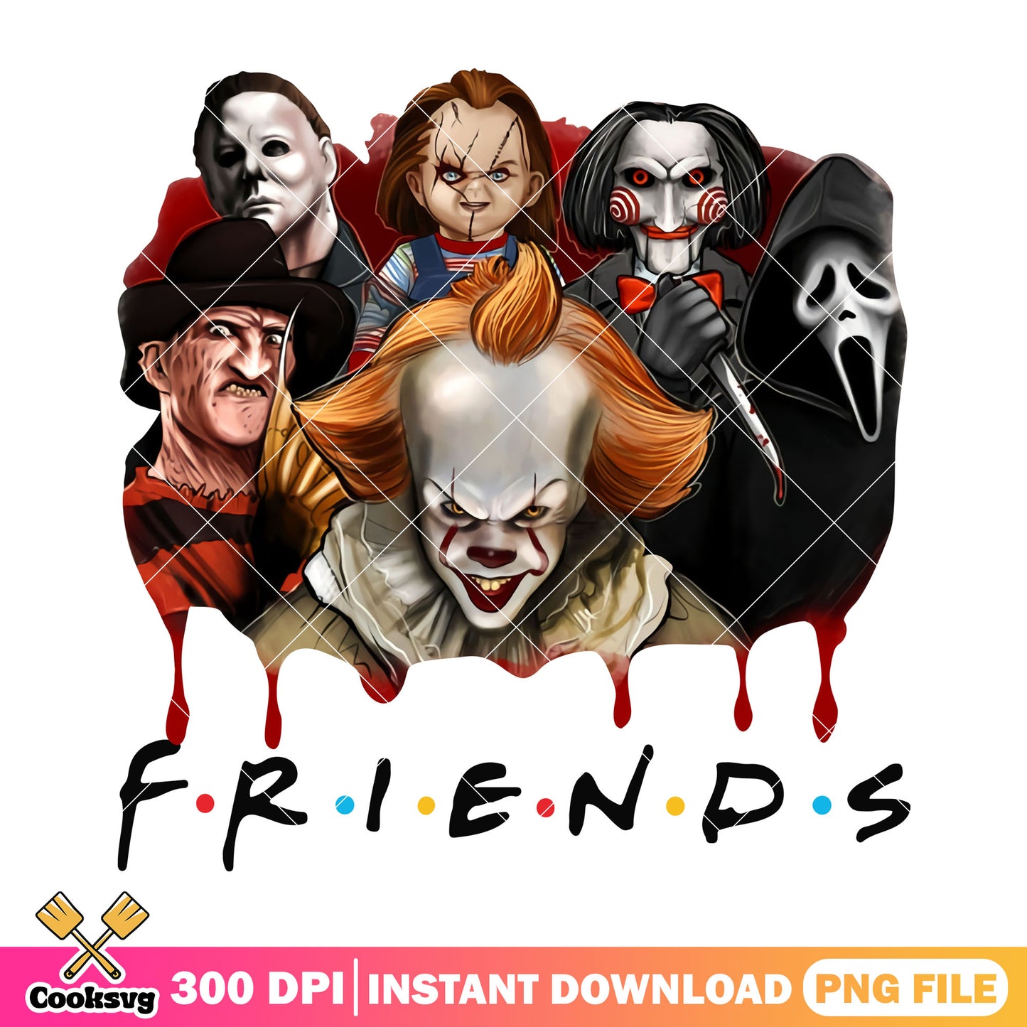 Friends of horror halloween movies design png, halloween movie characters png