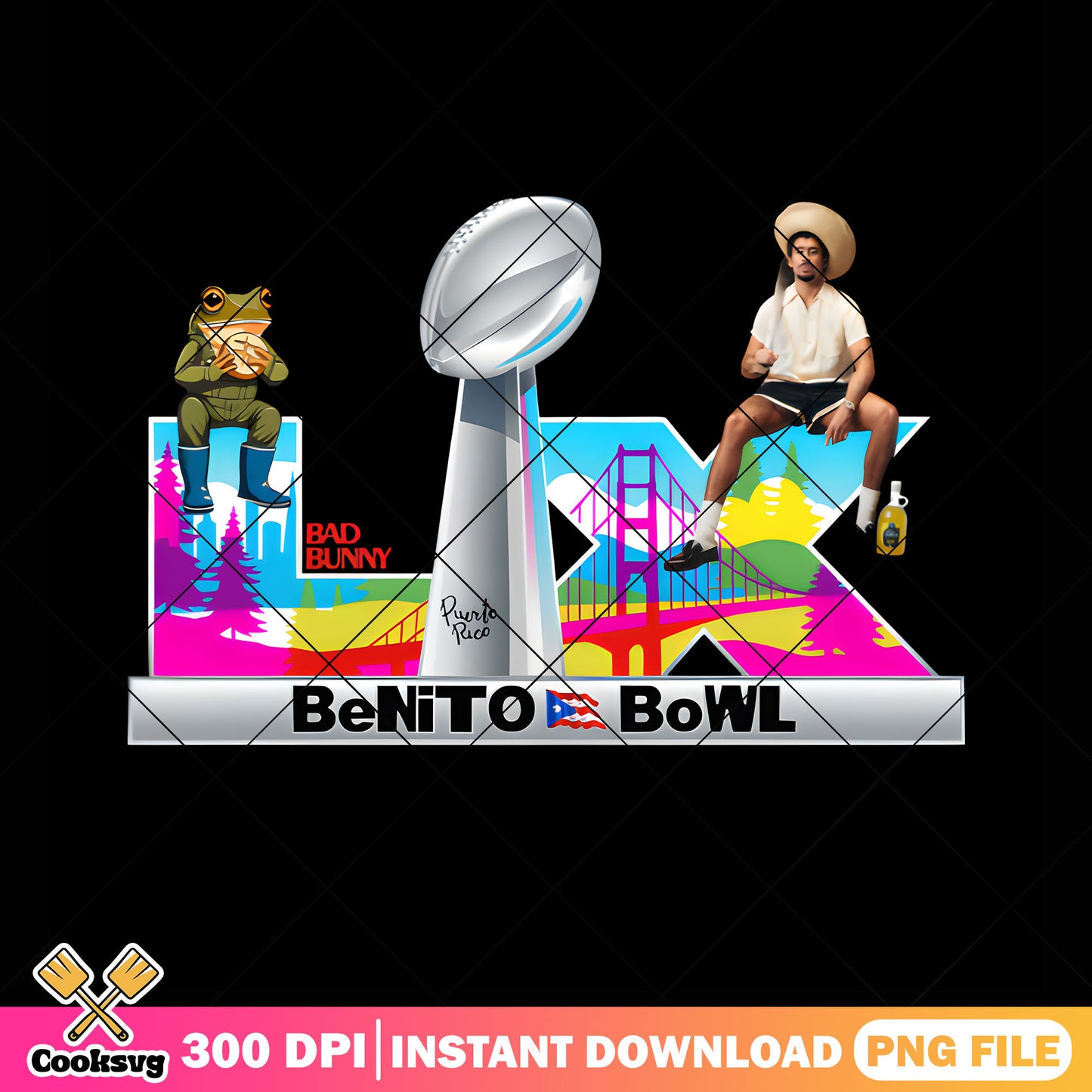 Frog and the bad bunny png, peurto rico png, super bowl png
