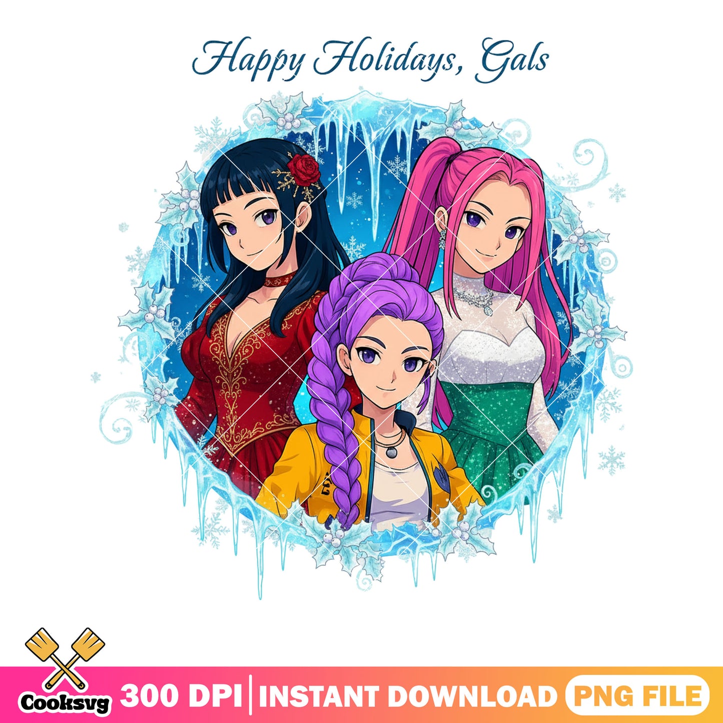 Frozen wreath christmas png, rumi huntrix png, kpop demon hunters png