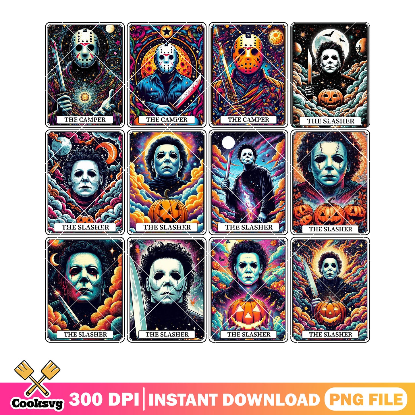 Full moon serial killer png bundle, magic cloud png, jack o lantern png