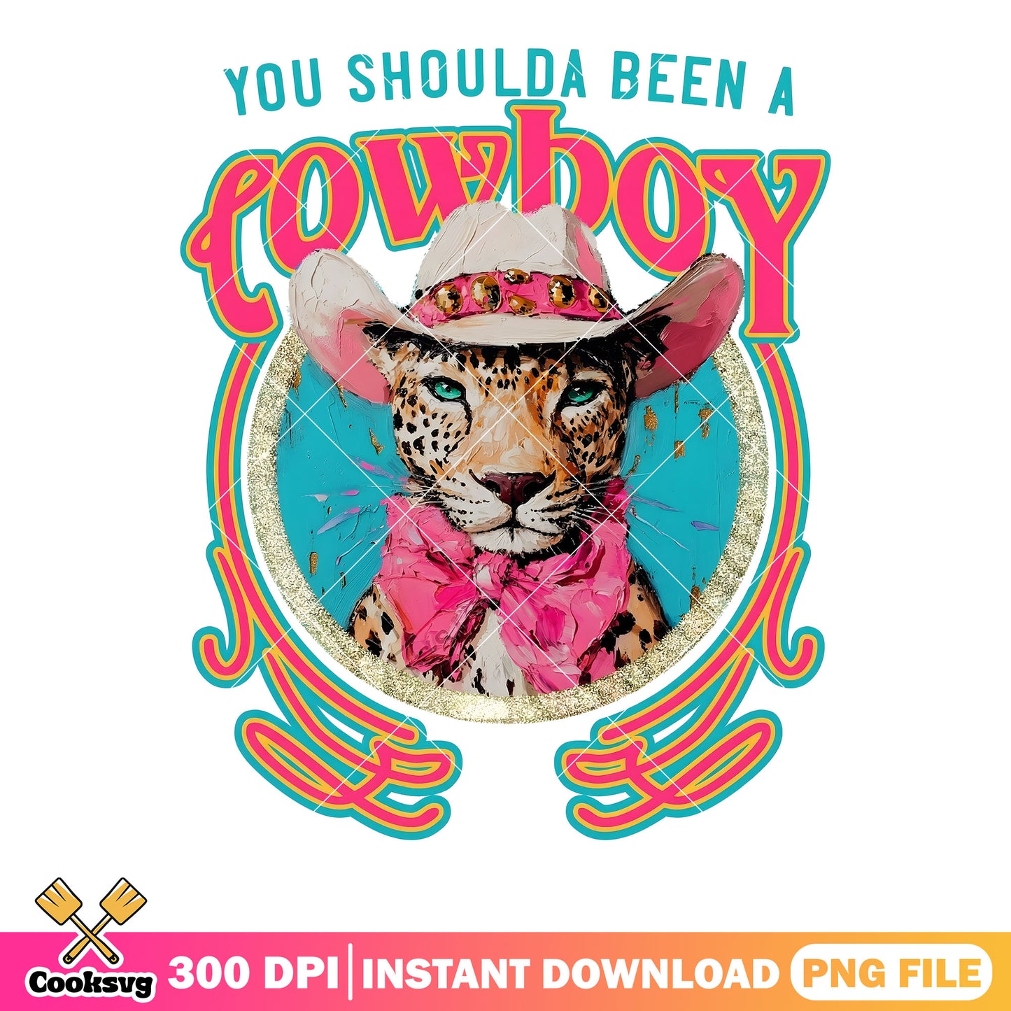 Funny cowboy cheetah png, cowboy vibes png, cheetah png