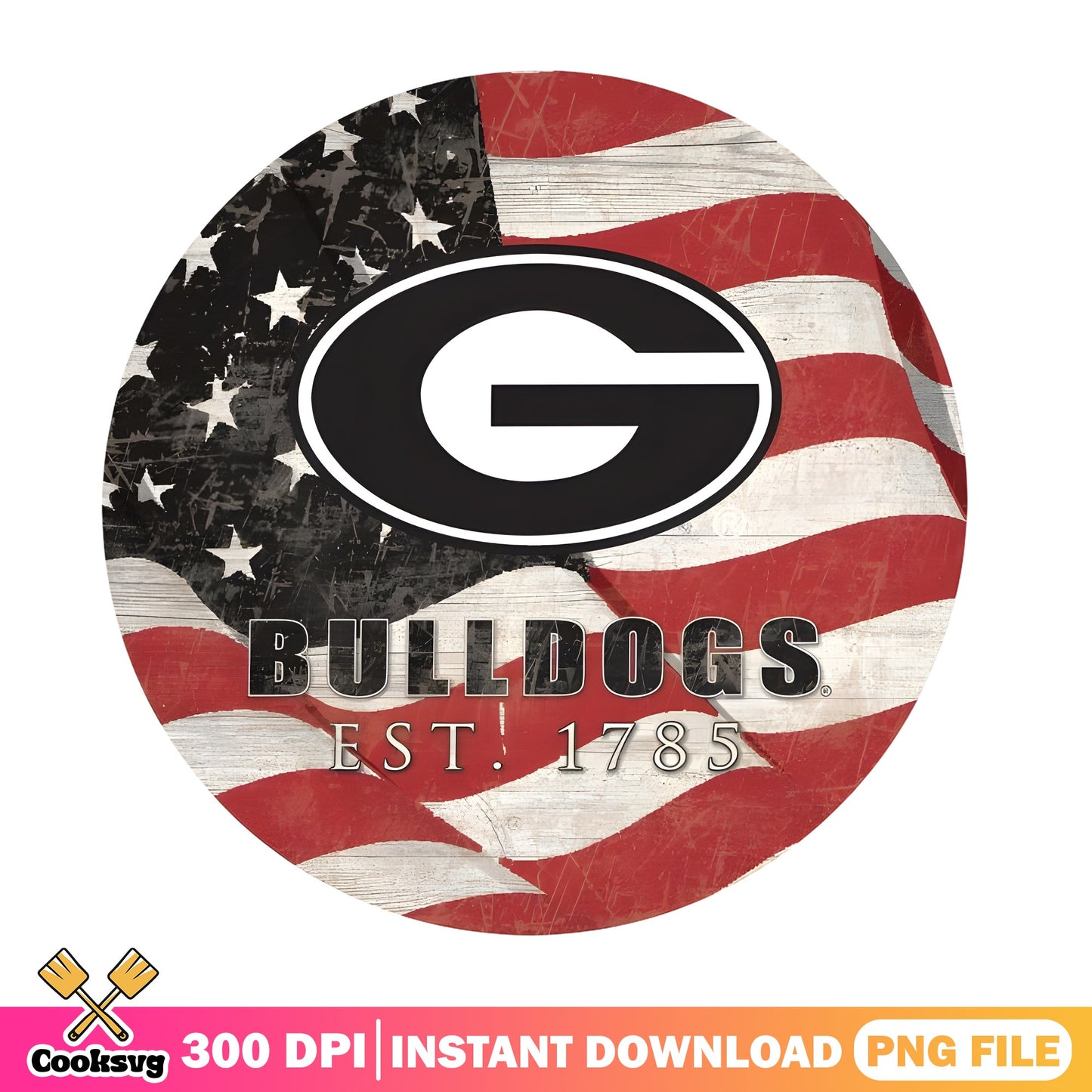 Georgia Bulldogs American Flag PNG, UGA Football PNG, 4th Of July PNG