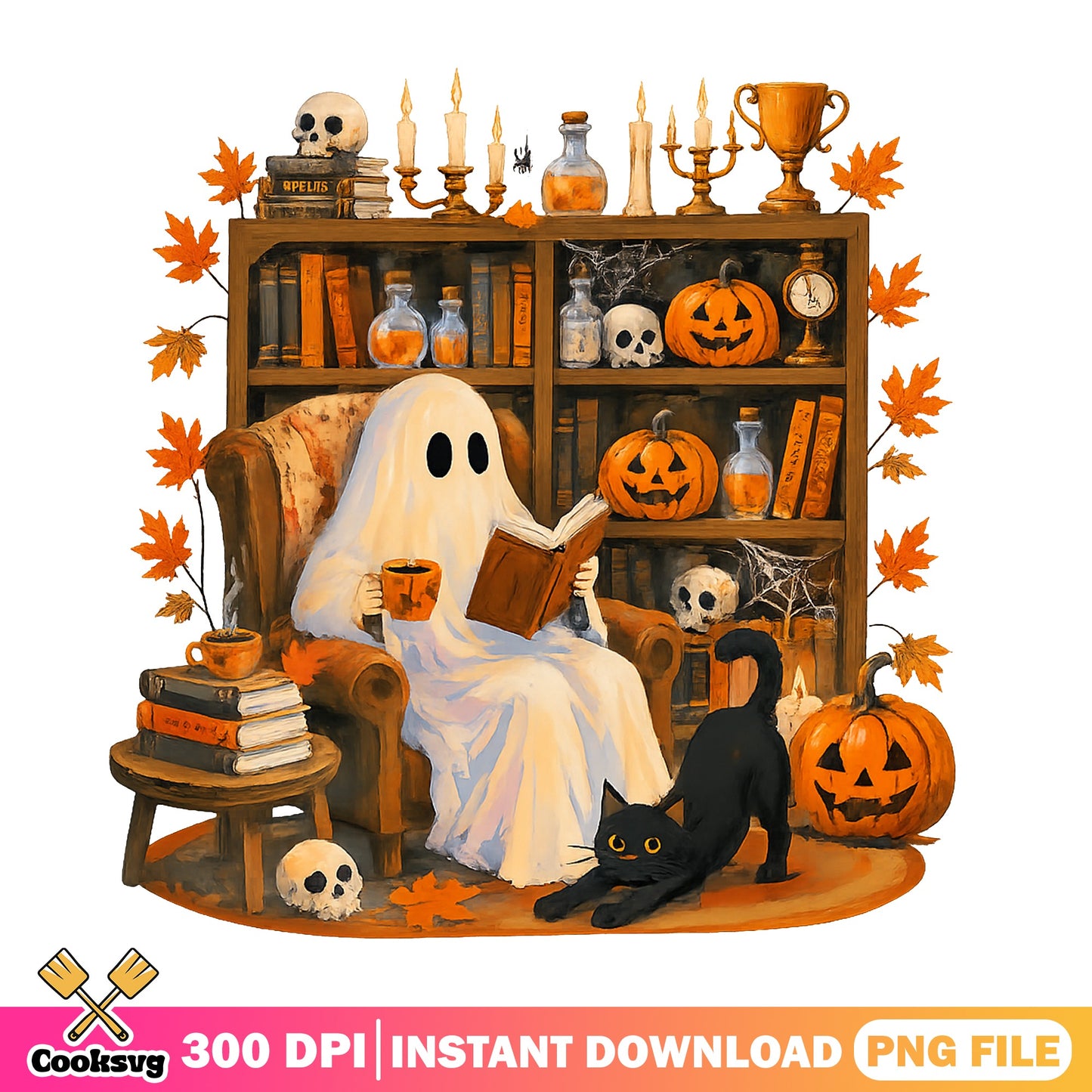 Ghost Reading Book Halloween PNG, Spooky Ghost PNG, Halloween PNG