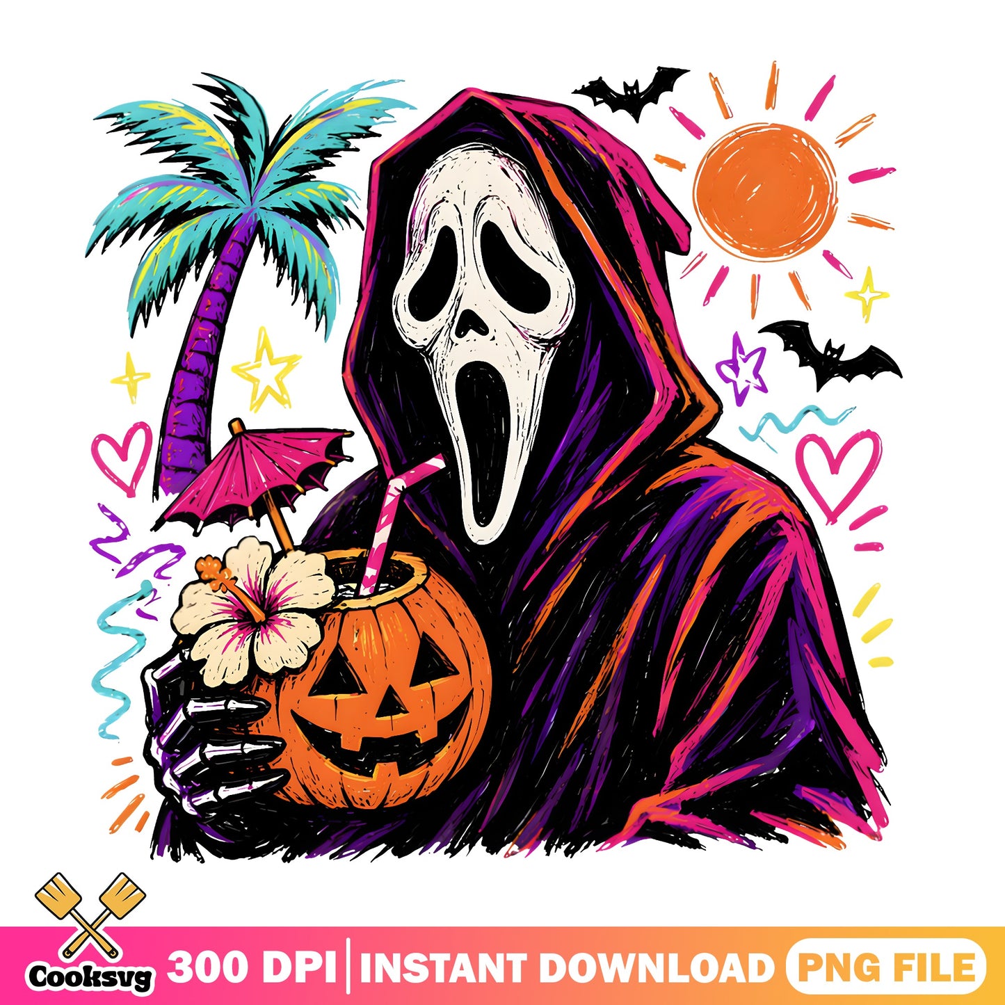 Ghostface Halloween Tropical PNG, Scream Horror Summer PNG, Halloween PNG