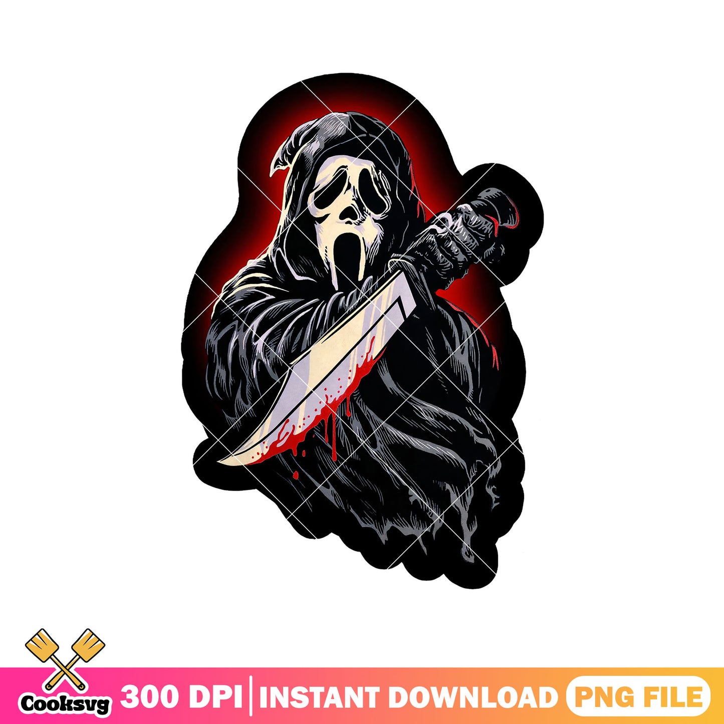 Ghostface and knife sticker design png, ghostface png, halloween png
