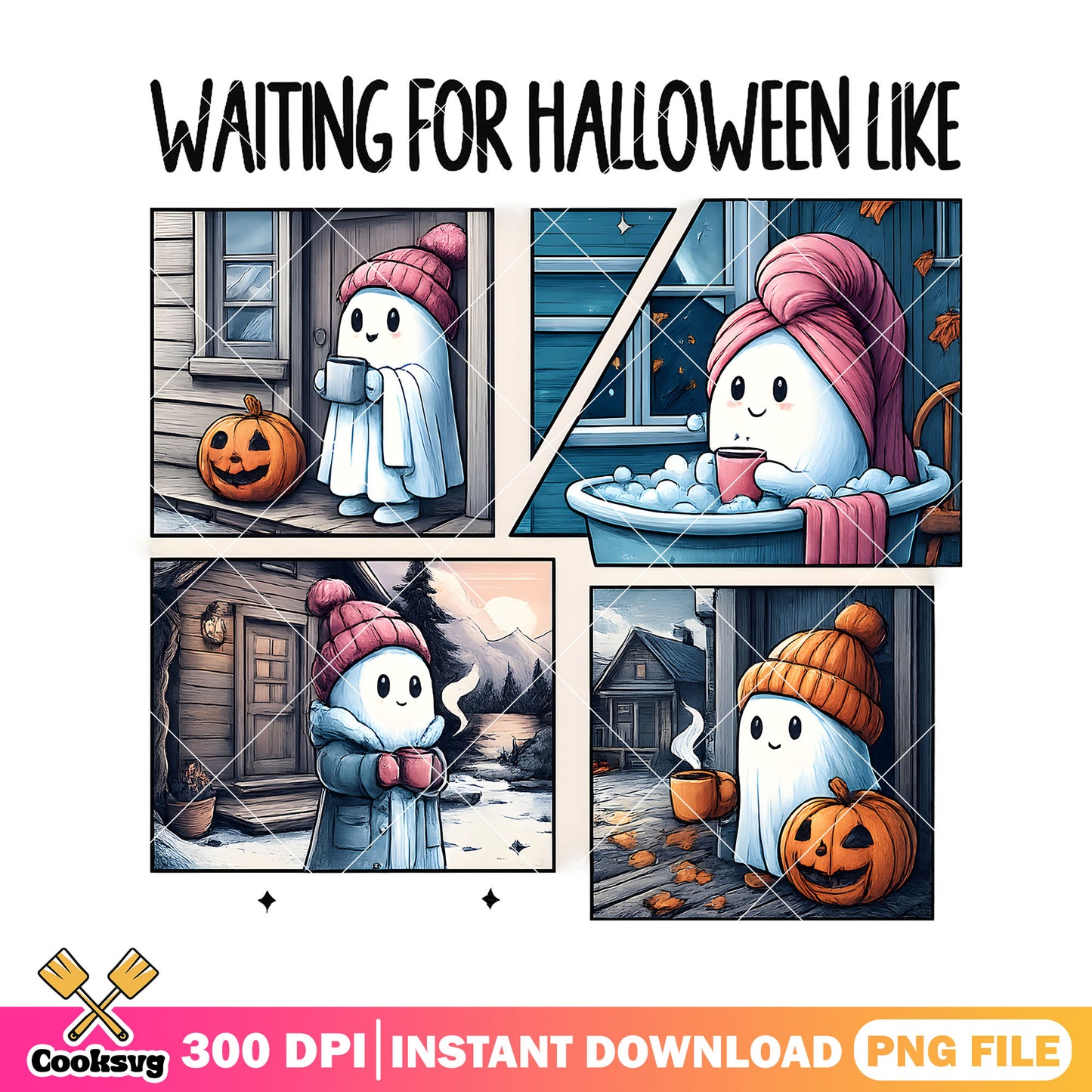 Ghost waiting halloween like png, cute ghost png, ghost pumpkin png