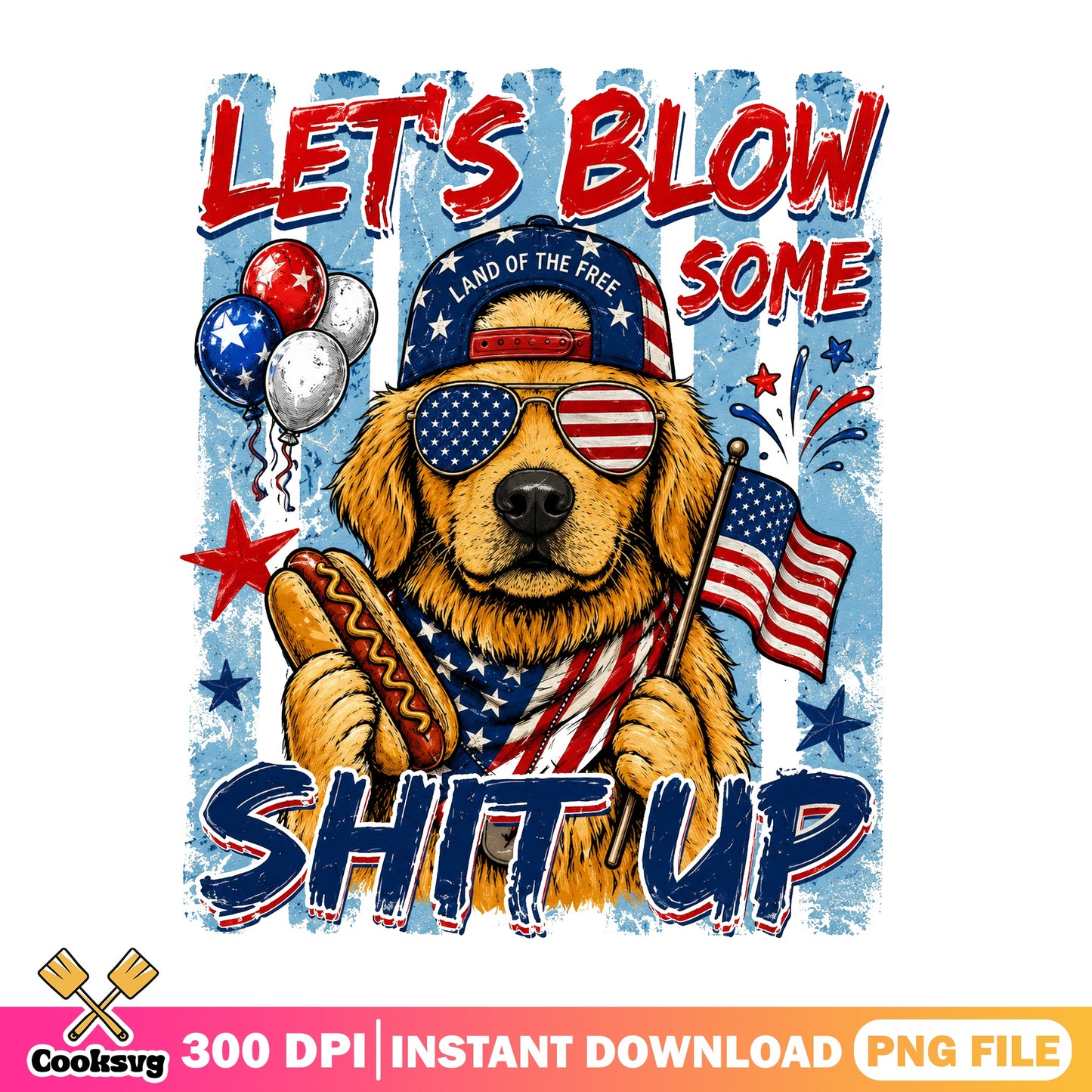 Golden Retriever 4th Of July PNG, Funny Dog Patriotic PNG, USA Flag Dog PNG