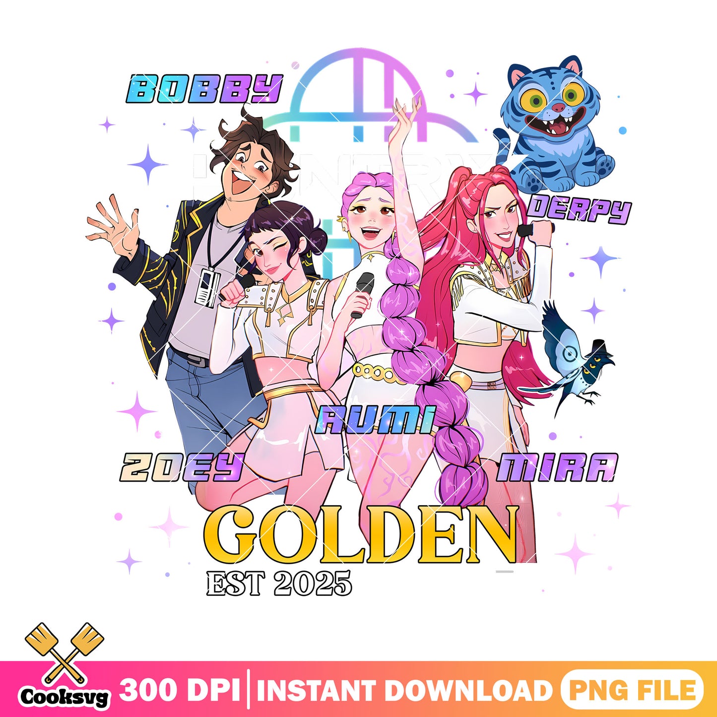 Golden est 2025 design png, huntrix song png, huntrix band png