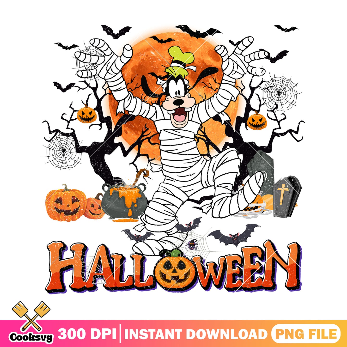 Goofy funny mummy png, scary disney png, horror halloween png