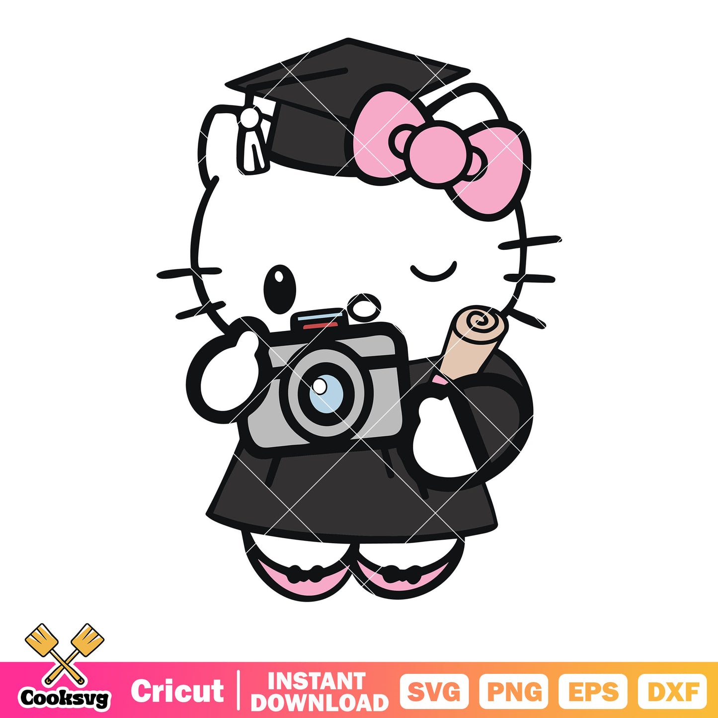 Graduated hello kitty svg, pink bow tie svg, cute camera svg