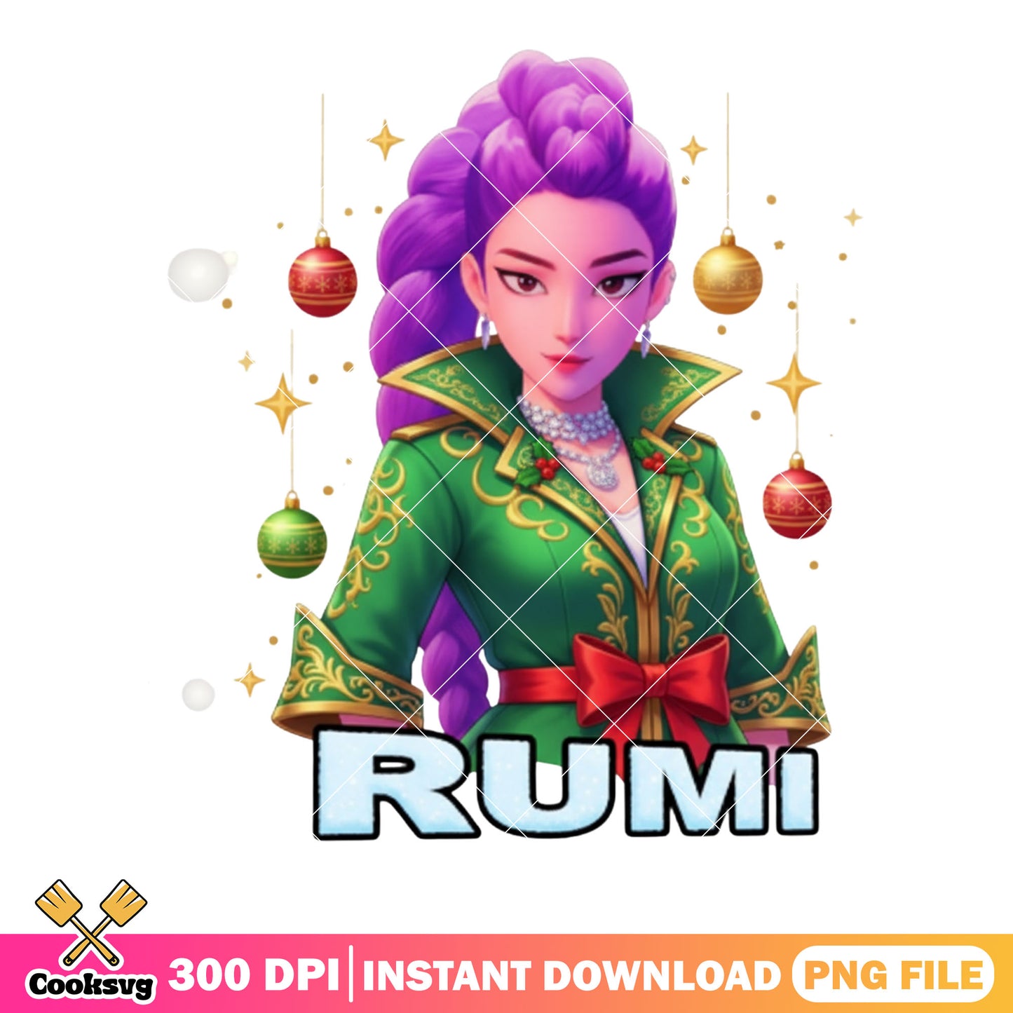 Green pyjamas christmas png, rumi huntrix png, christmas decor png