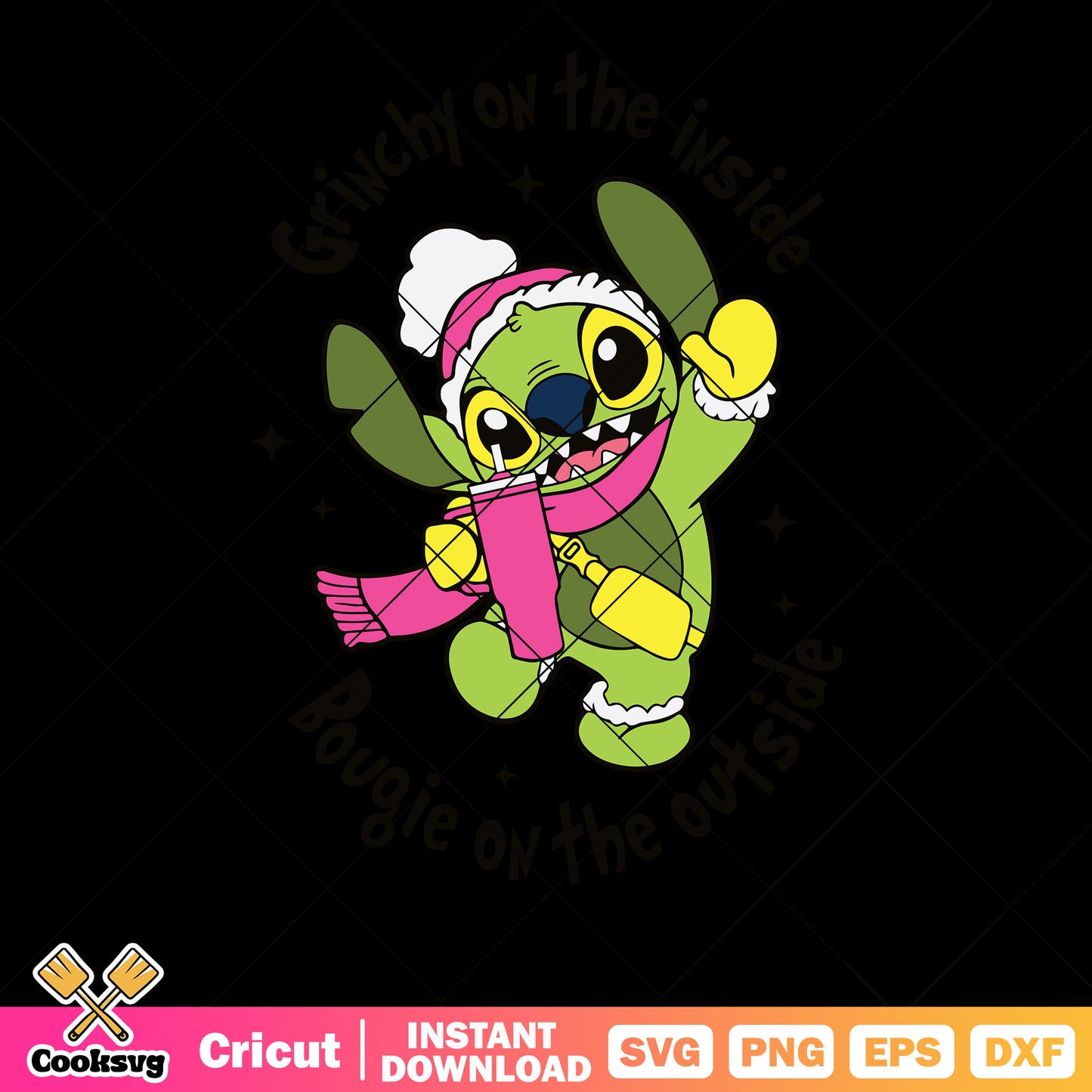 Green stitch pink scraf svg, lilo and stitch svg, santa claus hat svg