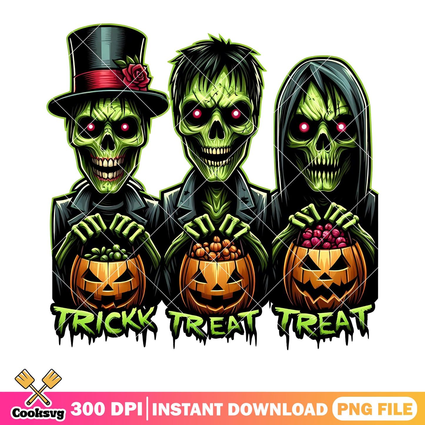 Green trio skeleton png, trick or treat png, scary halloween png