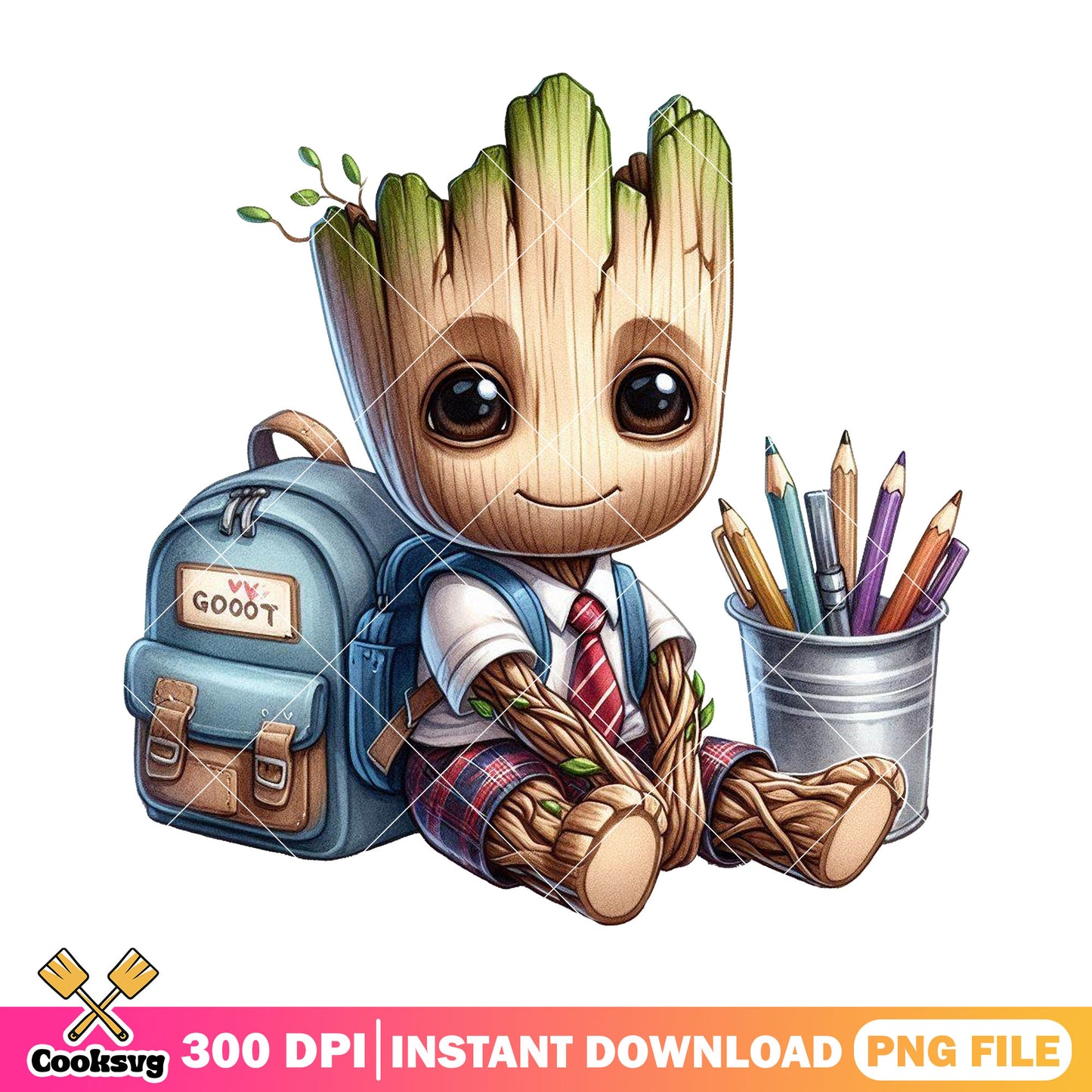 Groot with blue bag png, going back to school png, groot comic png