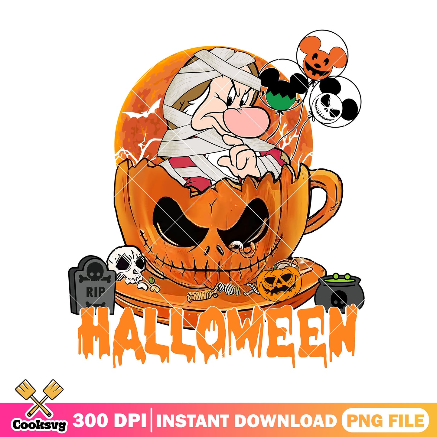 Grumpy cute design png, happy halloween png, disney grumpy png
