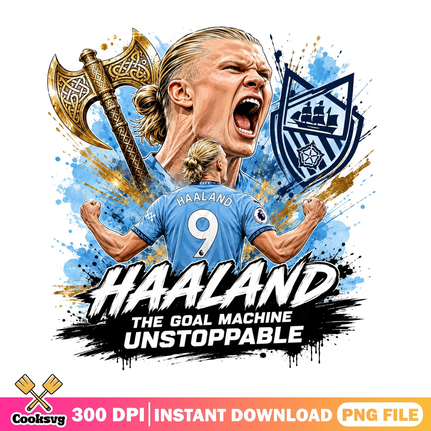 Haaland The Goal Machine Unstoppable PNG, Man City PNG, Soccer PNG